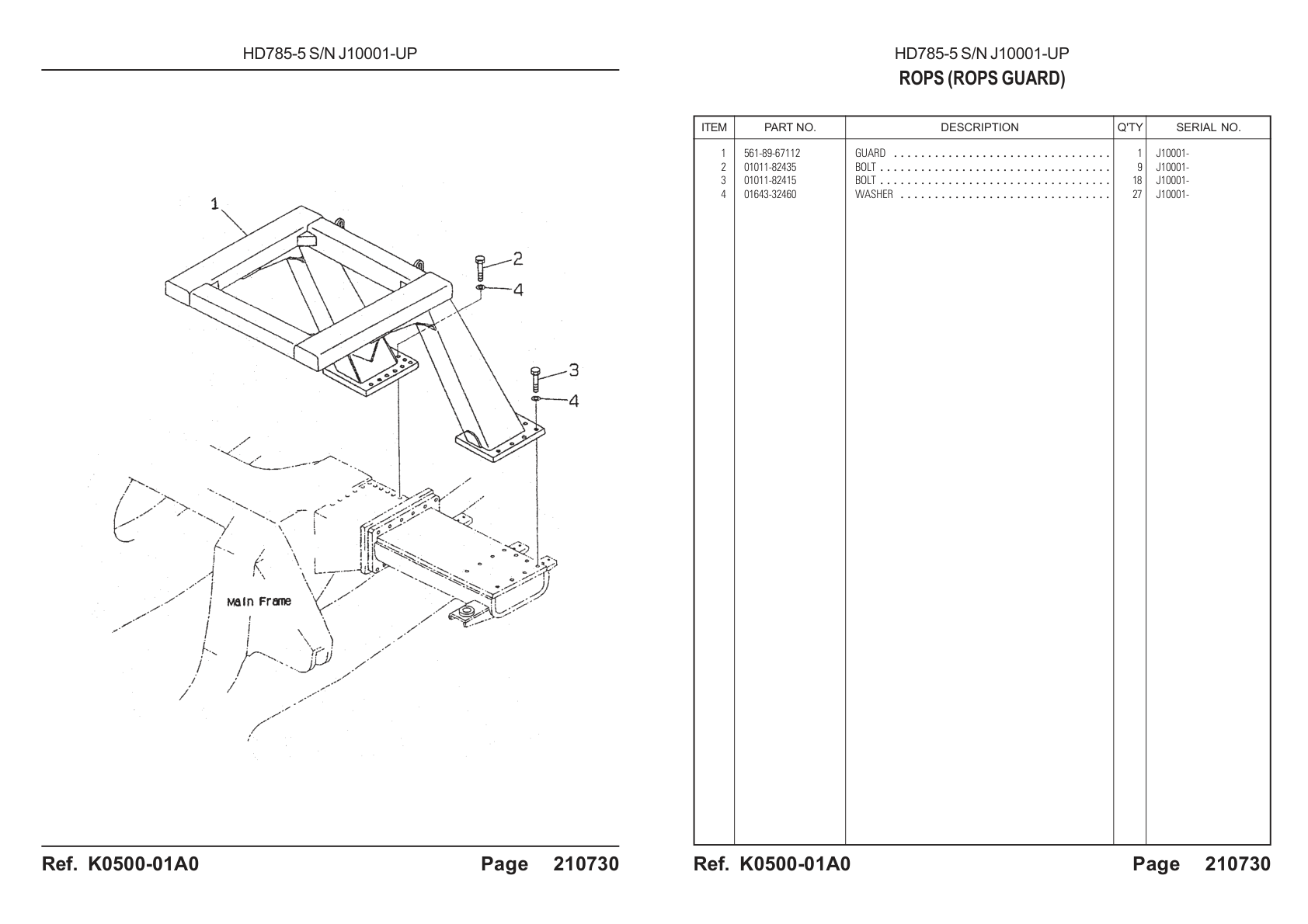 OEM exploded diagram and parts table — Bolt