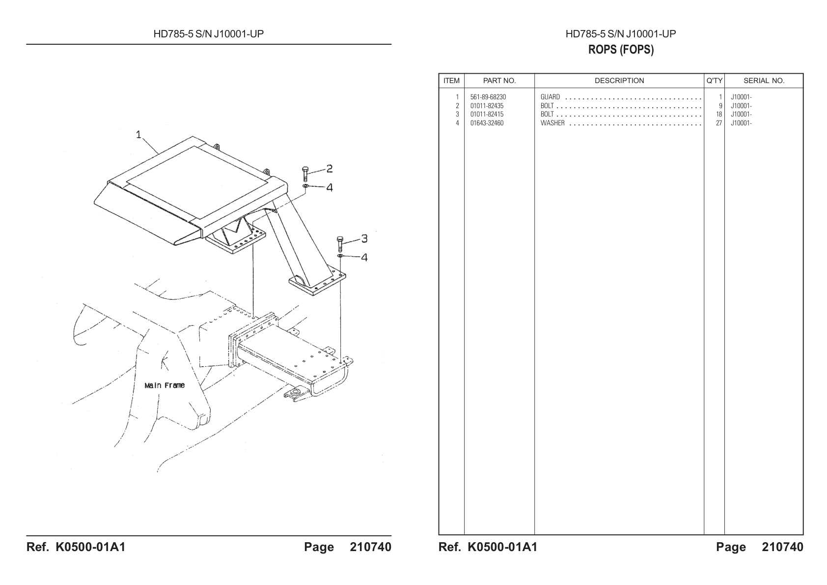 OEM exploded diagram and parts table — Guard