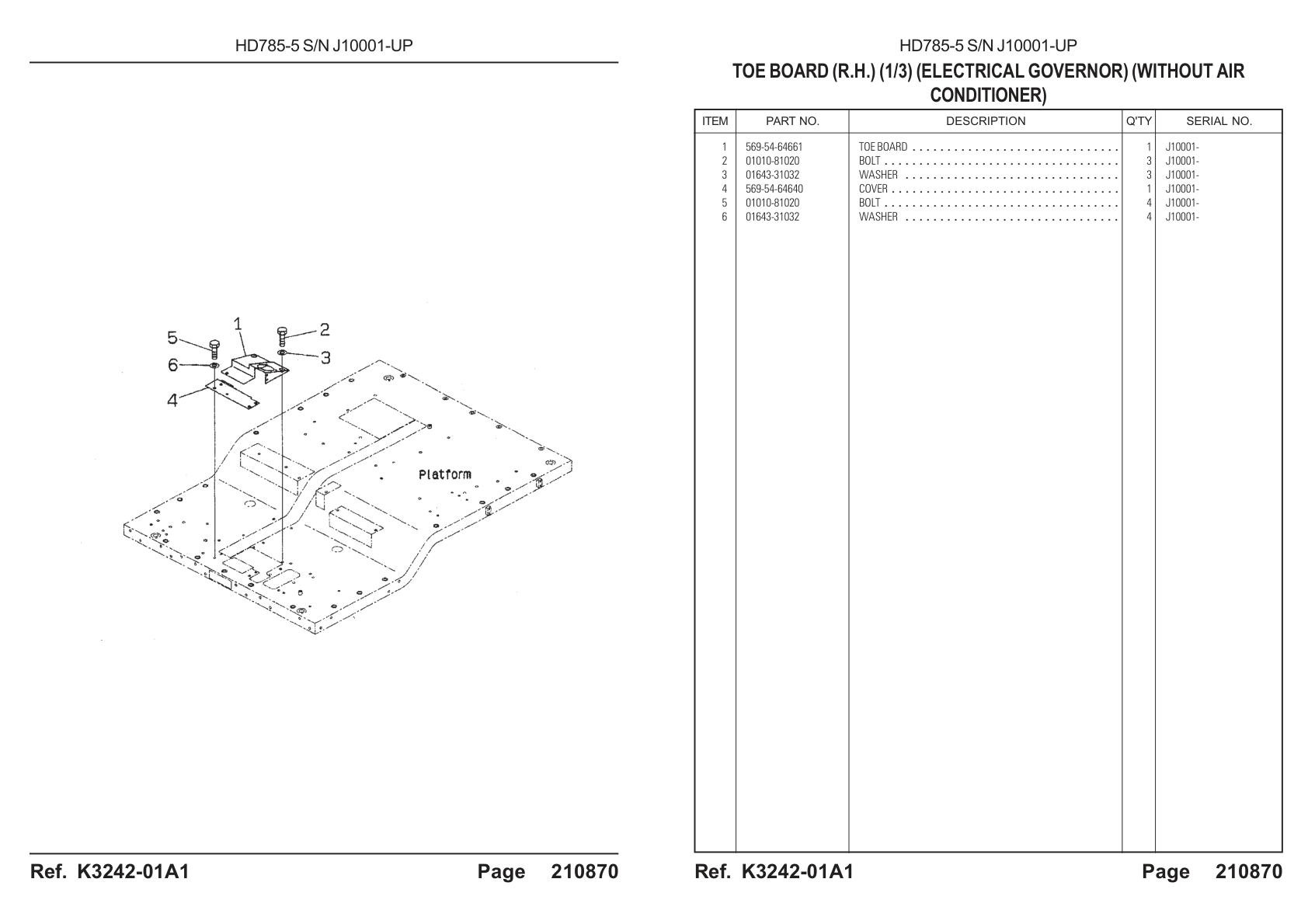 Toe Board 569-54-64661 for Komatsu HD785-5 Rigid Dump Truck