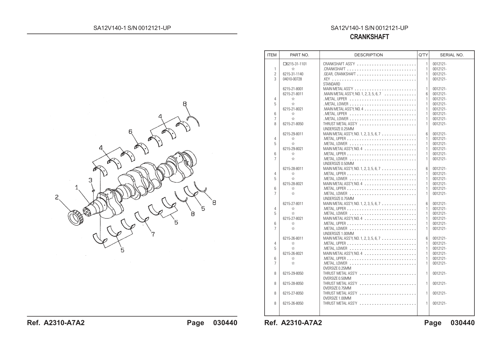 Crankshaft Assembly 6215-31-1101 for Komatsu HD785-5 Rigid Dump Truck