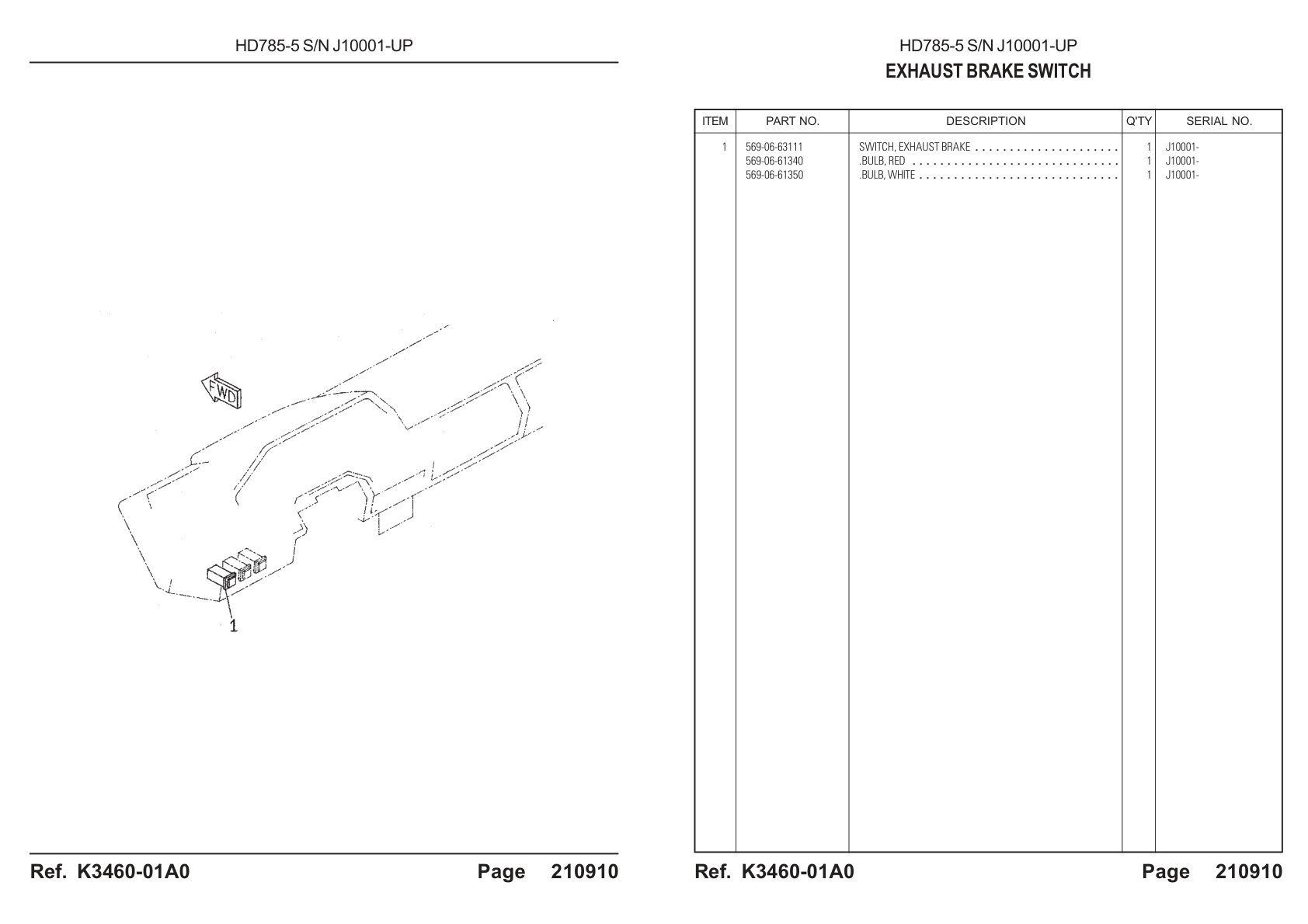 Exhaust Brake Switch 569-06-63111 for Komatsu HD785-5 Rigid Dump Truck