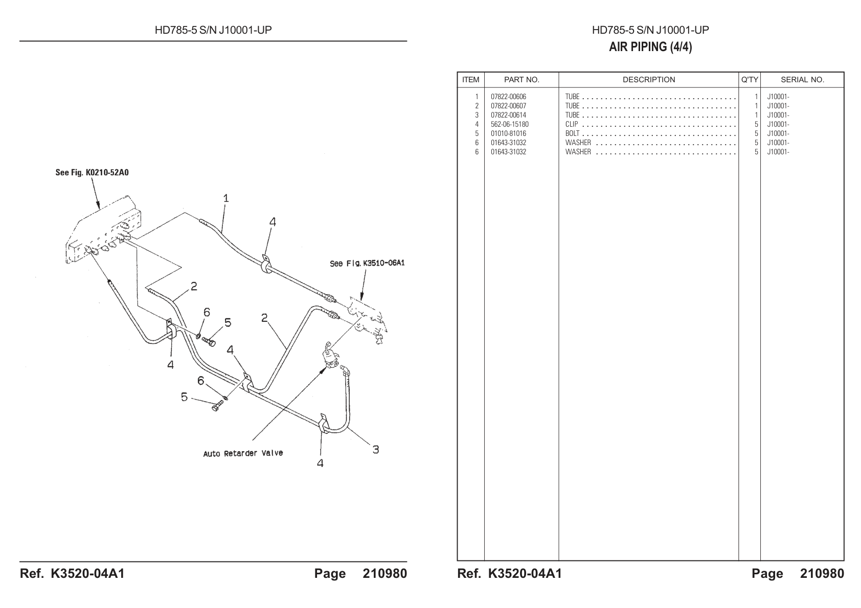 Tube 07822-00607 for Komatsu HD785-5 Rigid Dump Truck