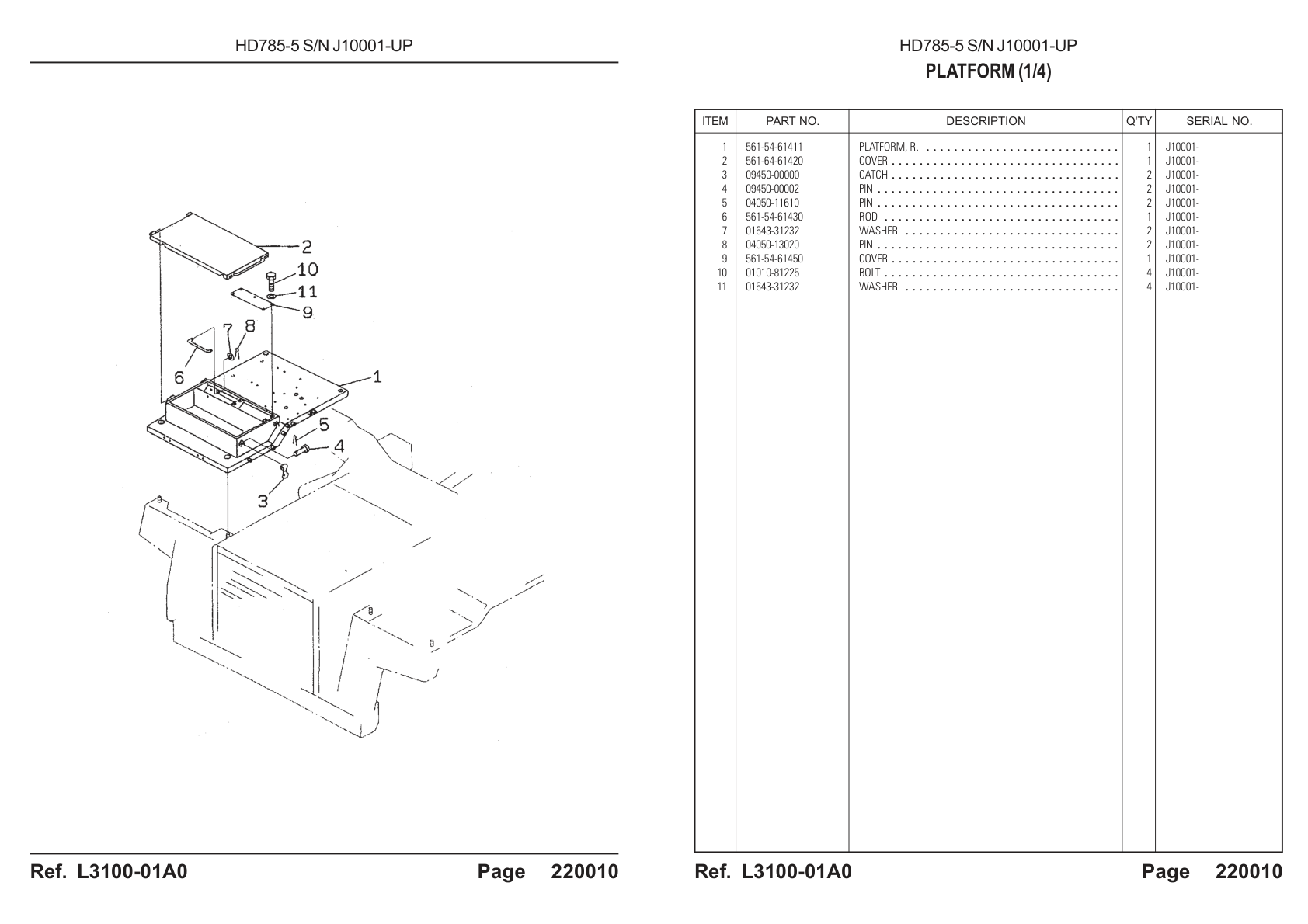 R Platform 561-54-61411 for Komatsu HD785-5 Rigid Dump Truck