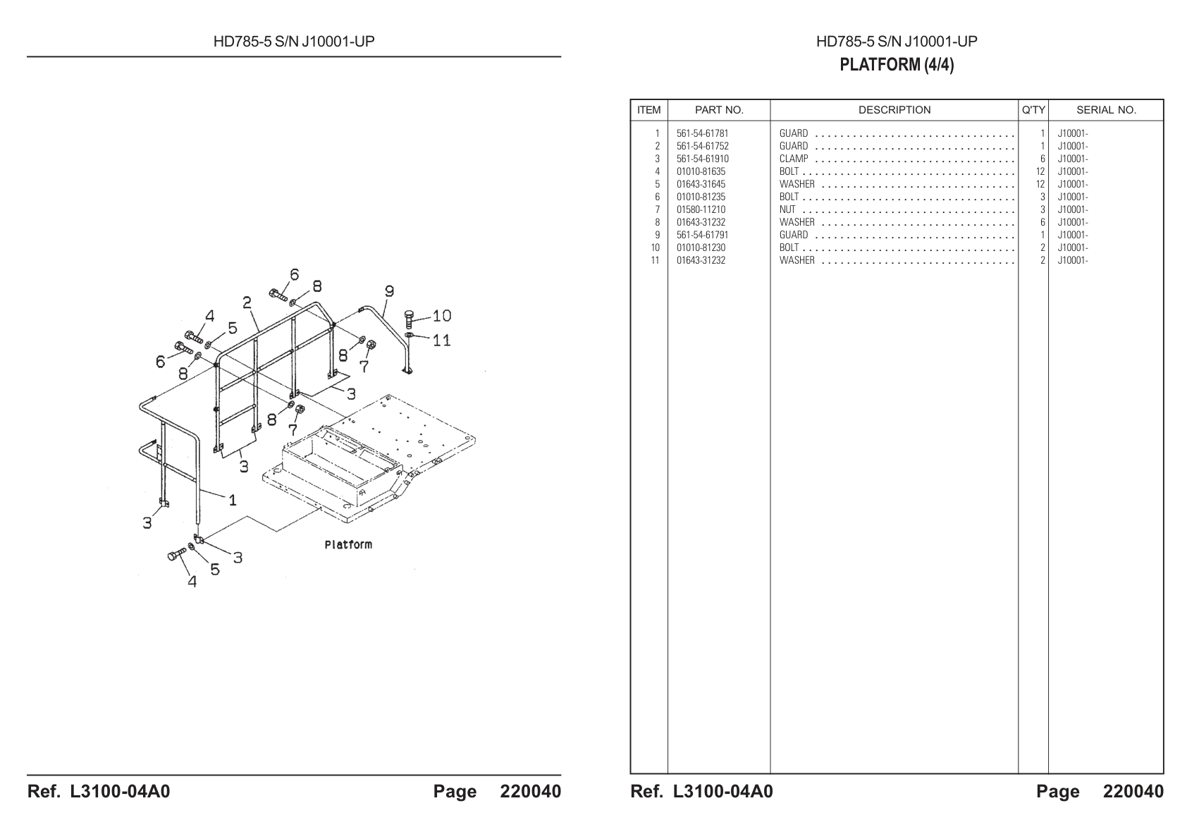 Guard 561-54-61781 for Komatsu HD785-5 Rigid Dump Truck