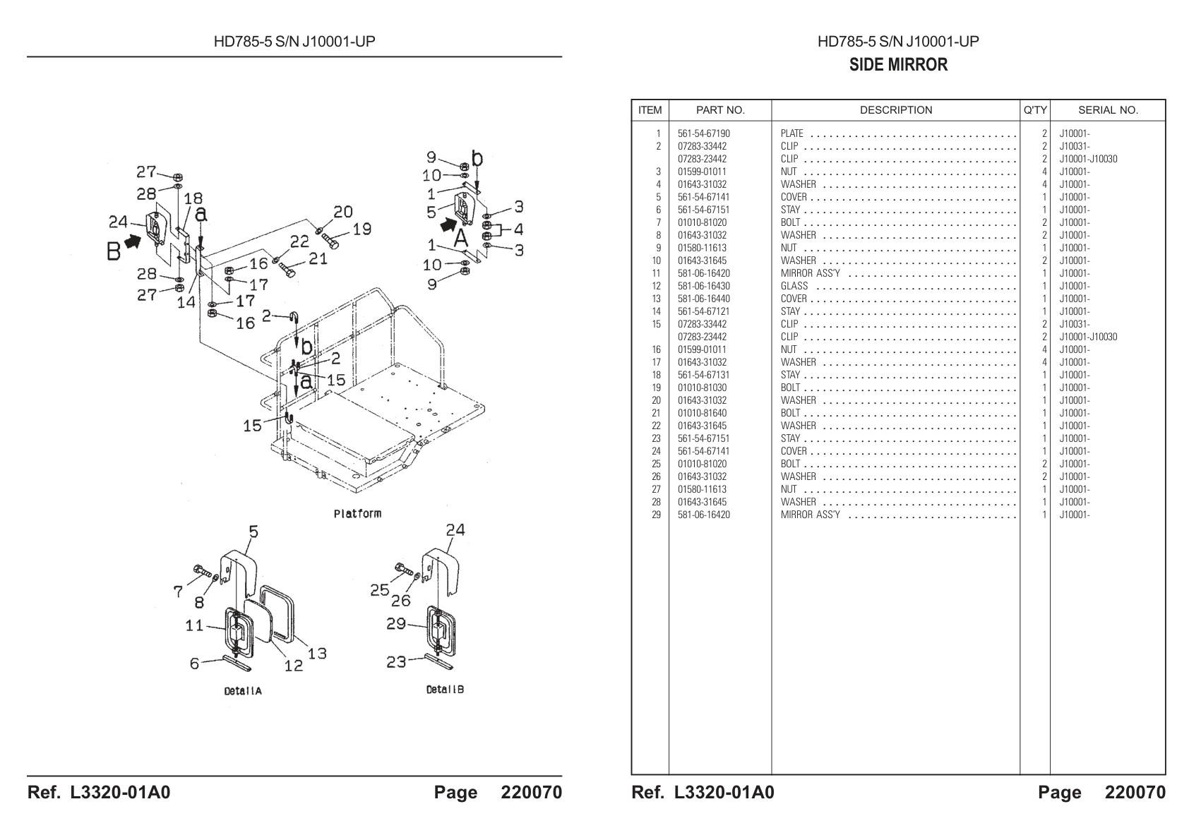 Plate 561-54-67190 for Komatsu HD785-5 Rigid Dump Truck