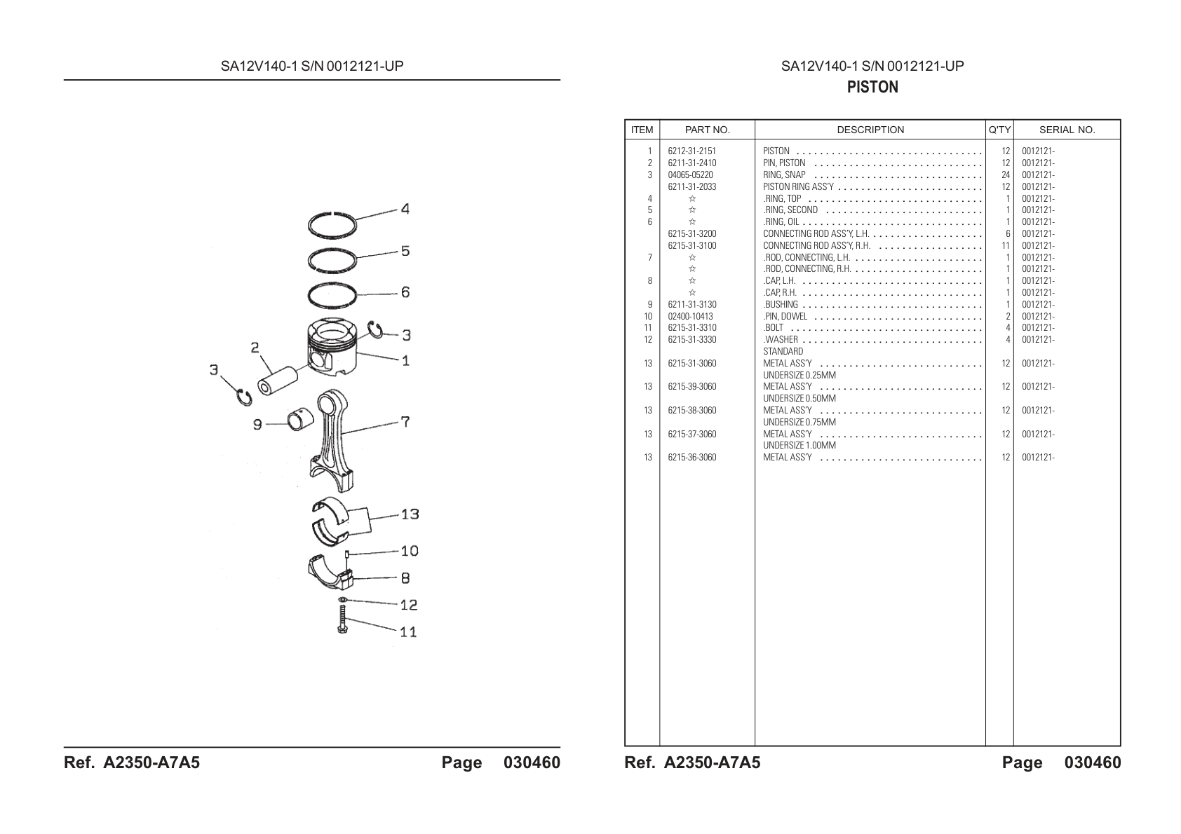 Piston 6212-31-2151 for Komatsu HD785-5 Rigid Dump Truck