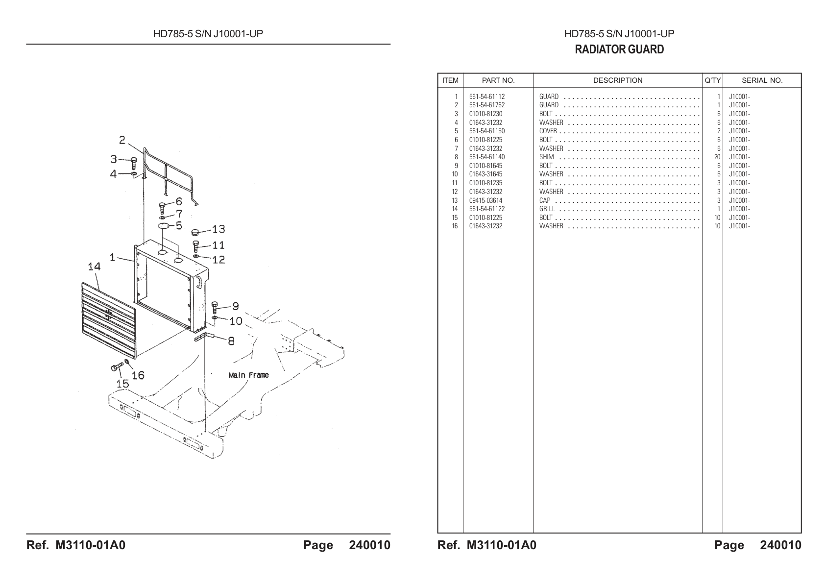 Guard 561-54-61112 for Komatsu HD785-5 Rigid Dump Truck
