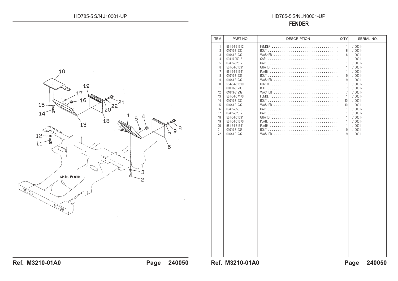 Fender 561-54-61512 for Komatsu HD785-5 Rigid Dump Truck