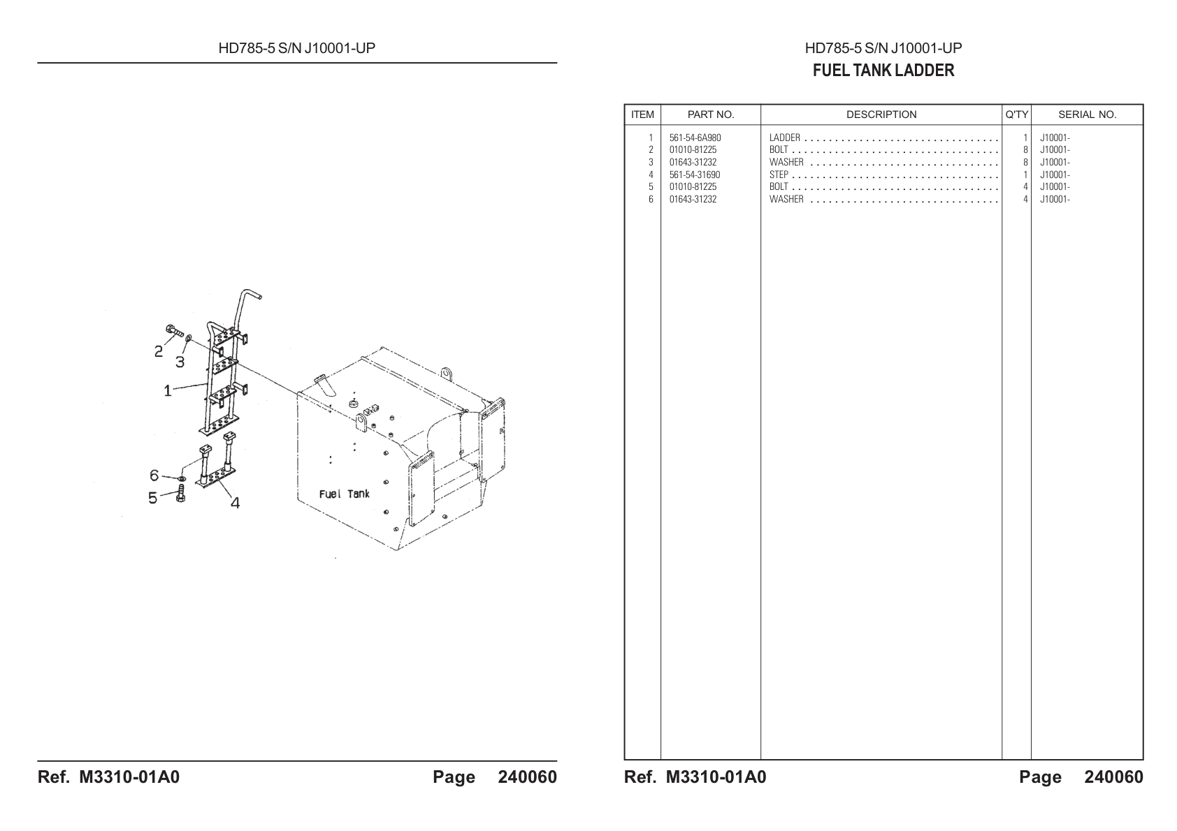 Ladder 561-54-6A980 for Komatsu HD785-5 Rigid Dump Truck