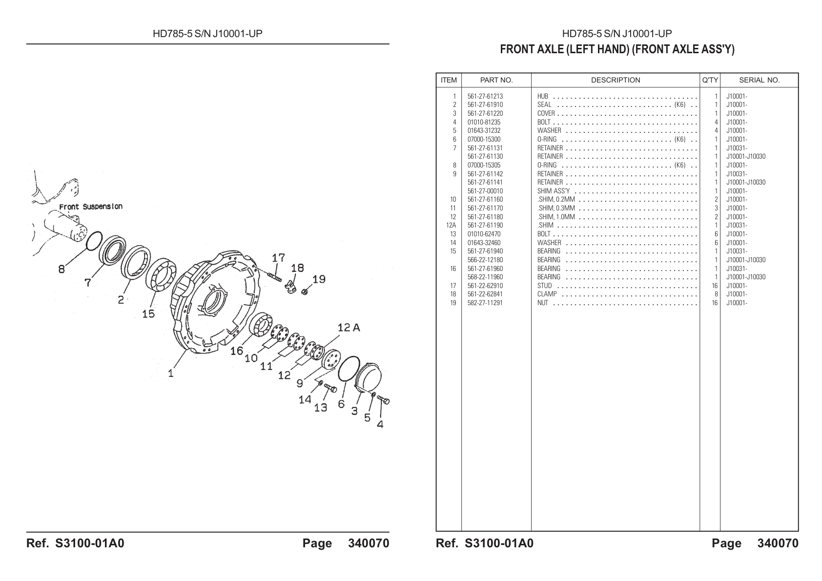 OEM exploded diagram and parts table — O-ring