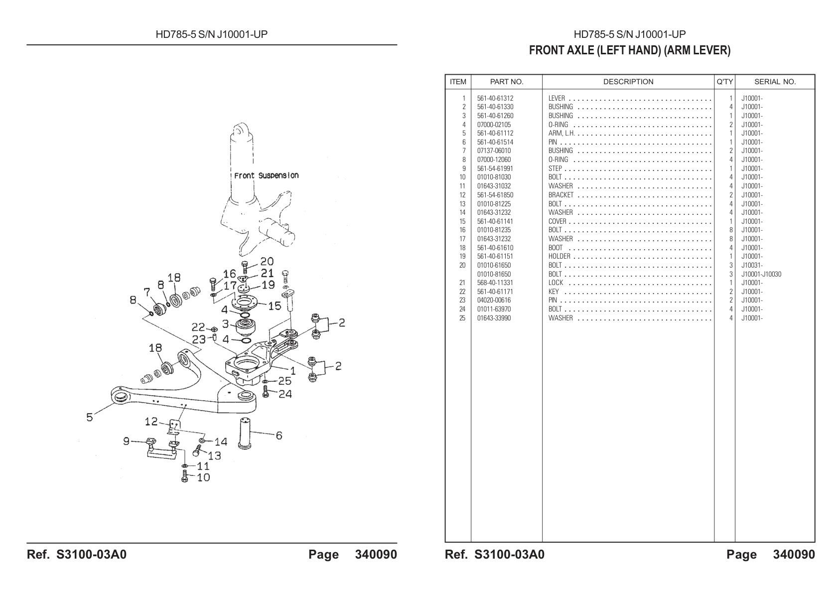 Lever 561-40-61312 for Komatsu HD785-5 Rigid Dump Truck