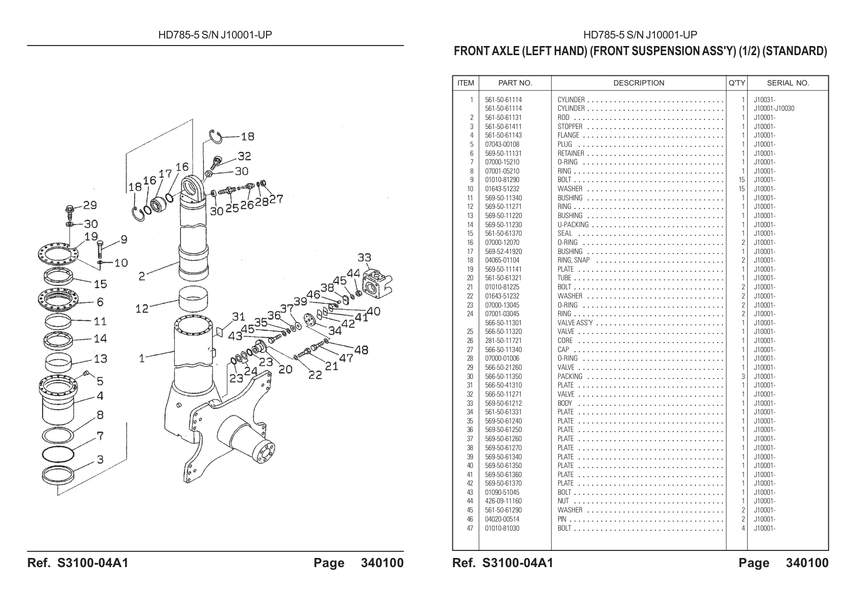 Cylinder 561-50-61114 for Komatsu HD785-5 Rigid Dump Truck