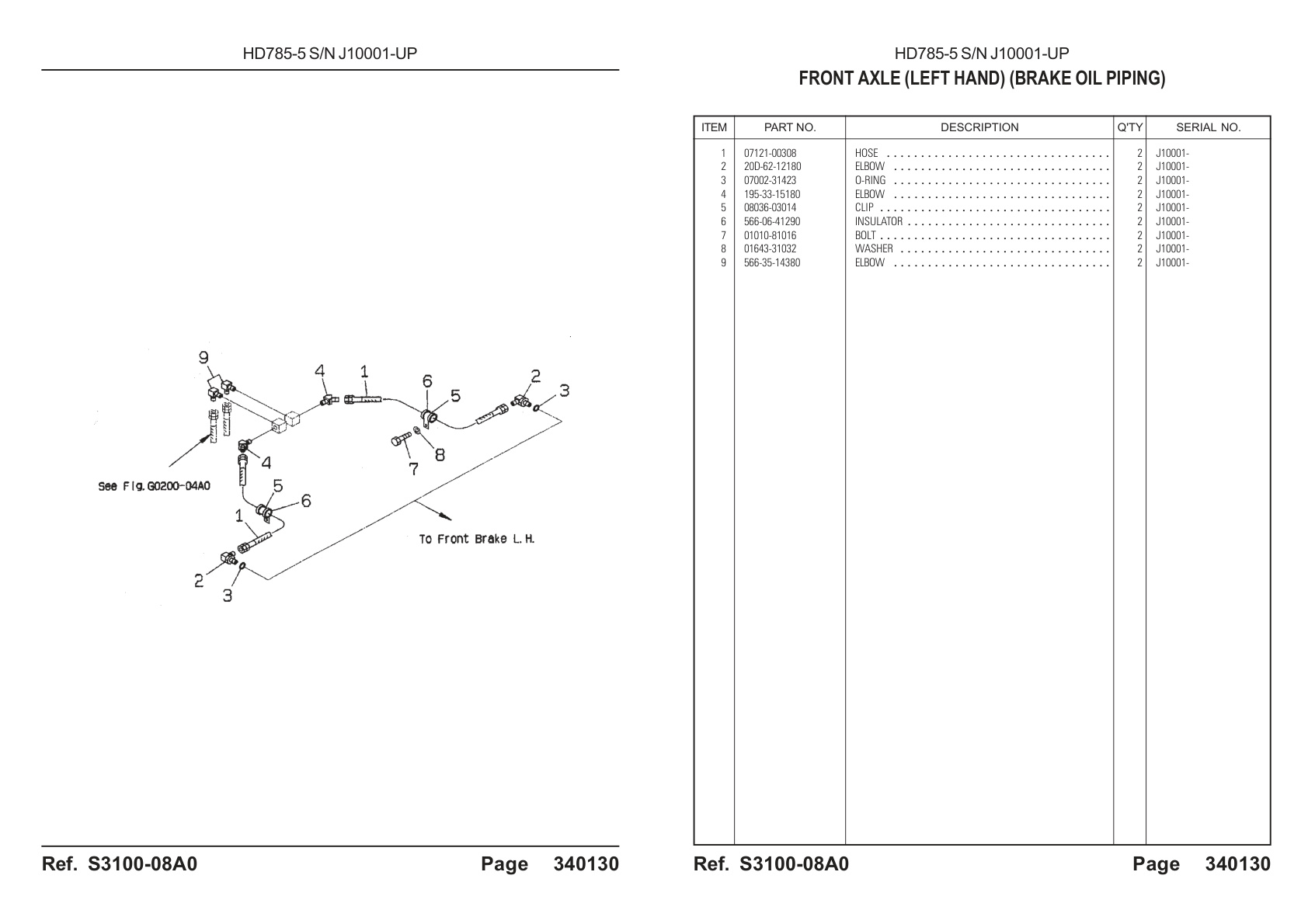 Hose 07121-00308 for Komatsu HD785-5 Rigid Dump Truck