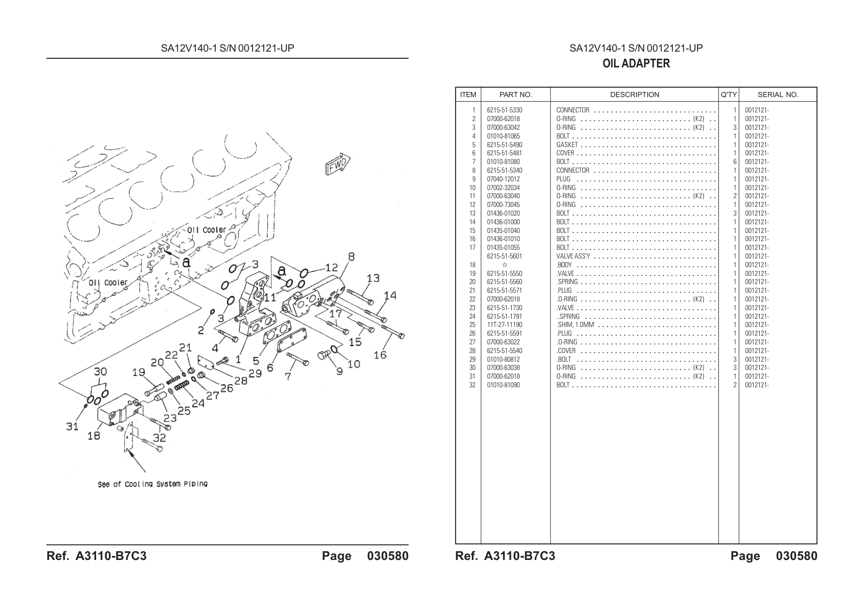 OEM exploded diagram and parts table — O-ring
