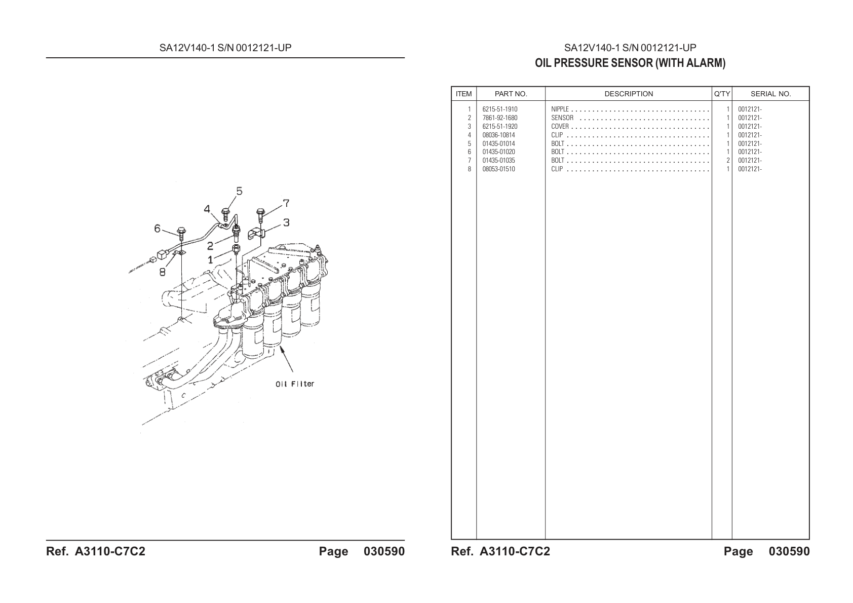 OEM exploded diagram and parts table — Bolt