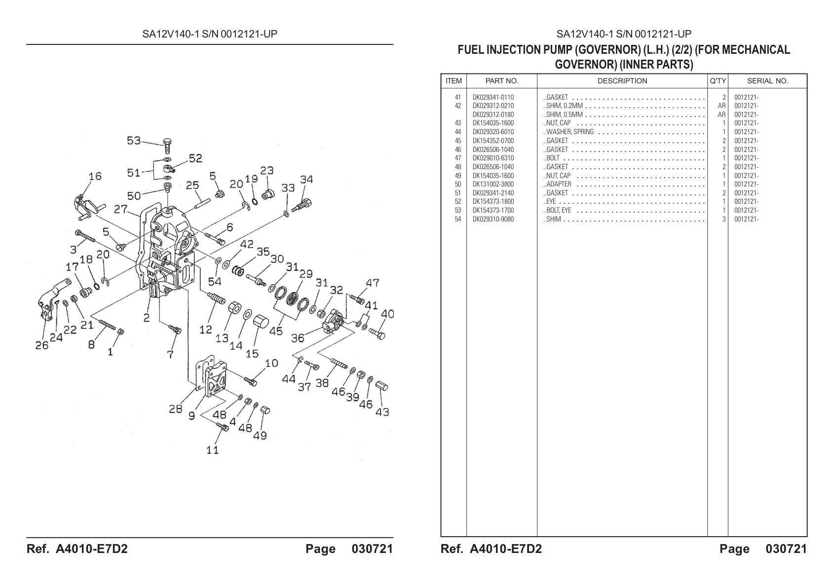 OEM exploded diagram and parts table — Gasket