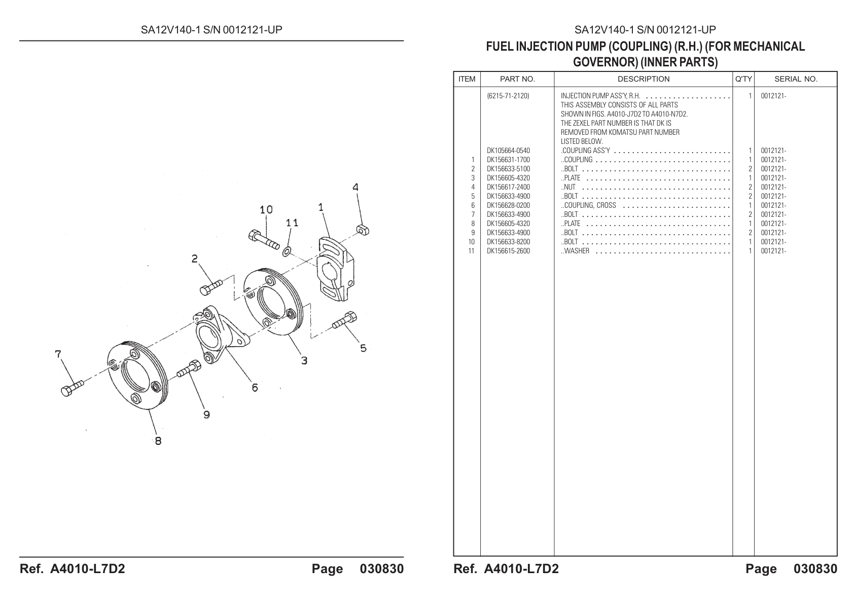 OEM exploded diagram and parts table — Bolt