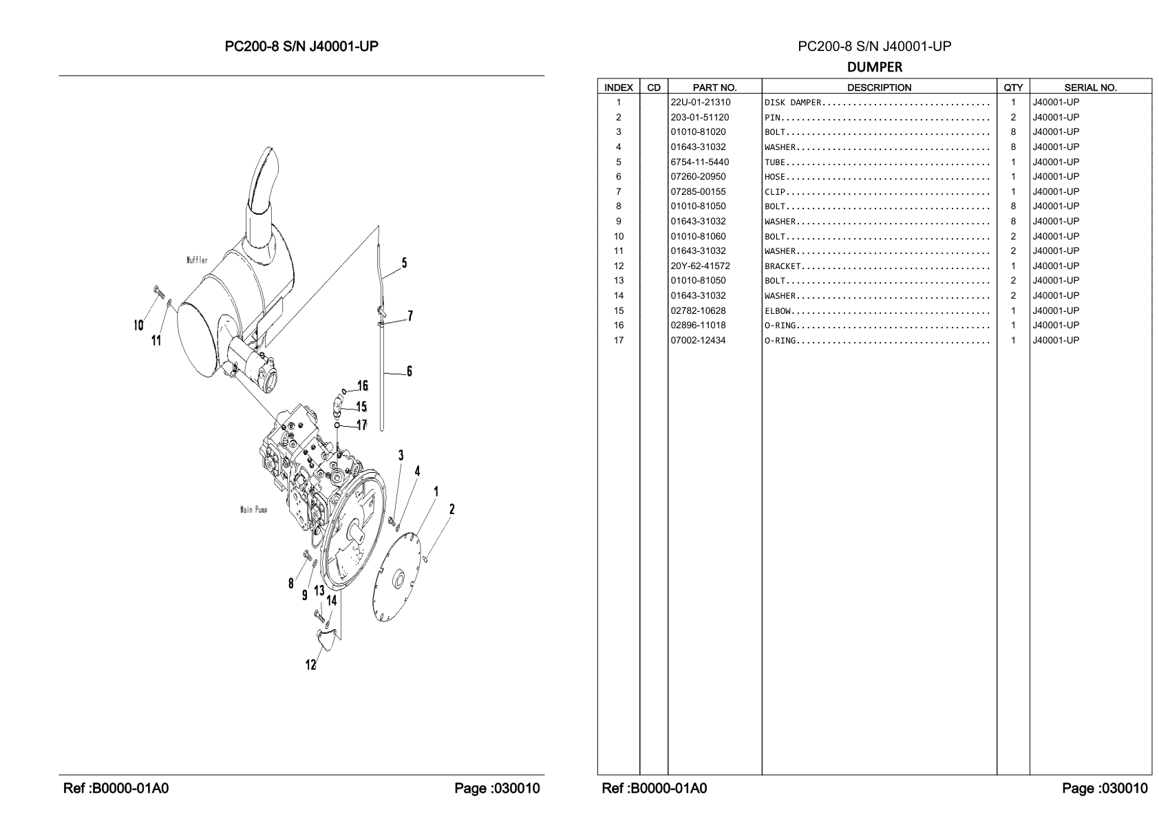 OEM exploded diagram and parts table — O-ring