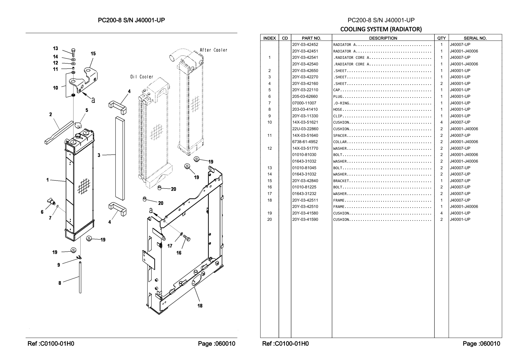 OEM exploded diagram and parts table — Collar