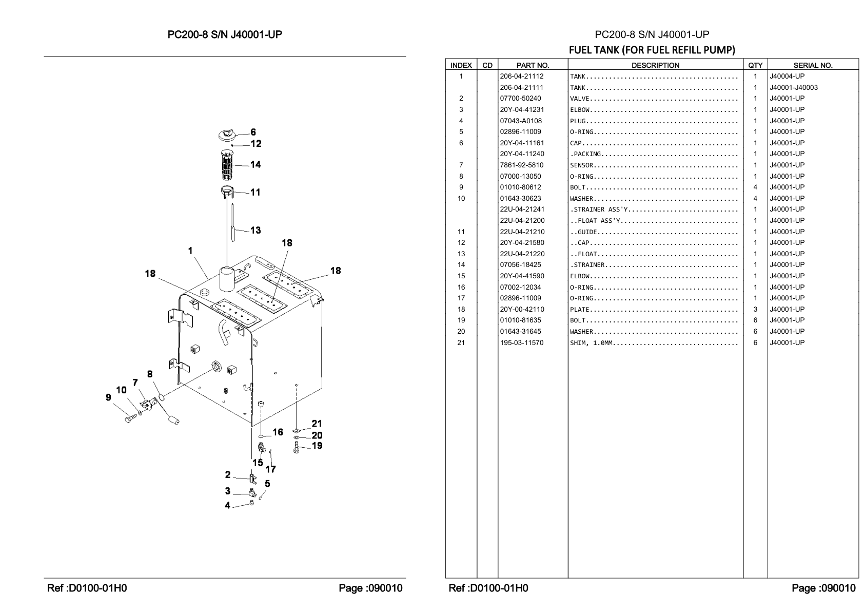 OEM exploded diagram and parts table — O-ring