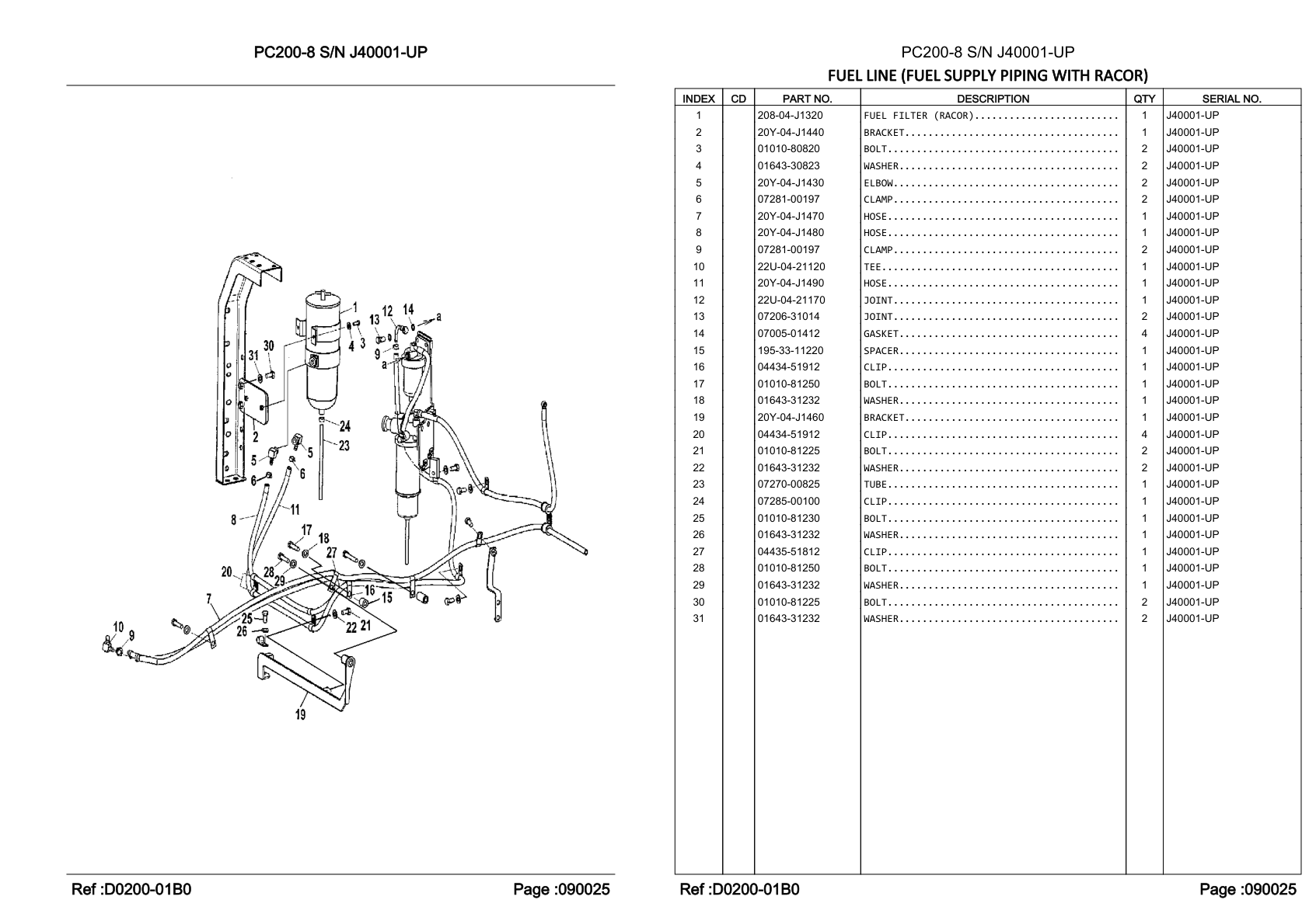 Fuel Filter (racor) 208-04-J1320 for Komatsu PC200-8 Hydraulic Excavator