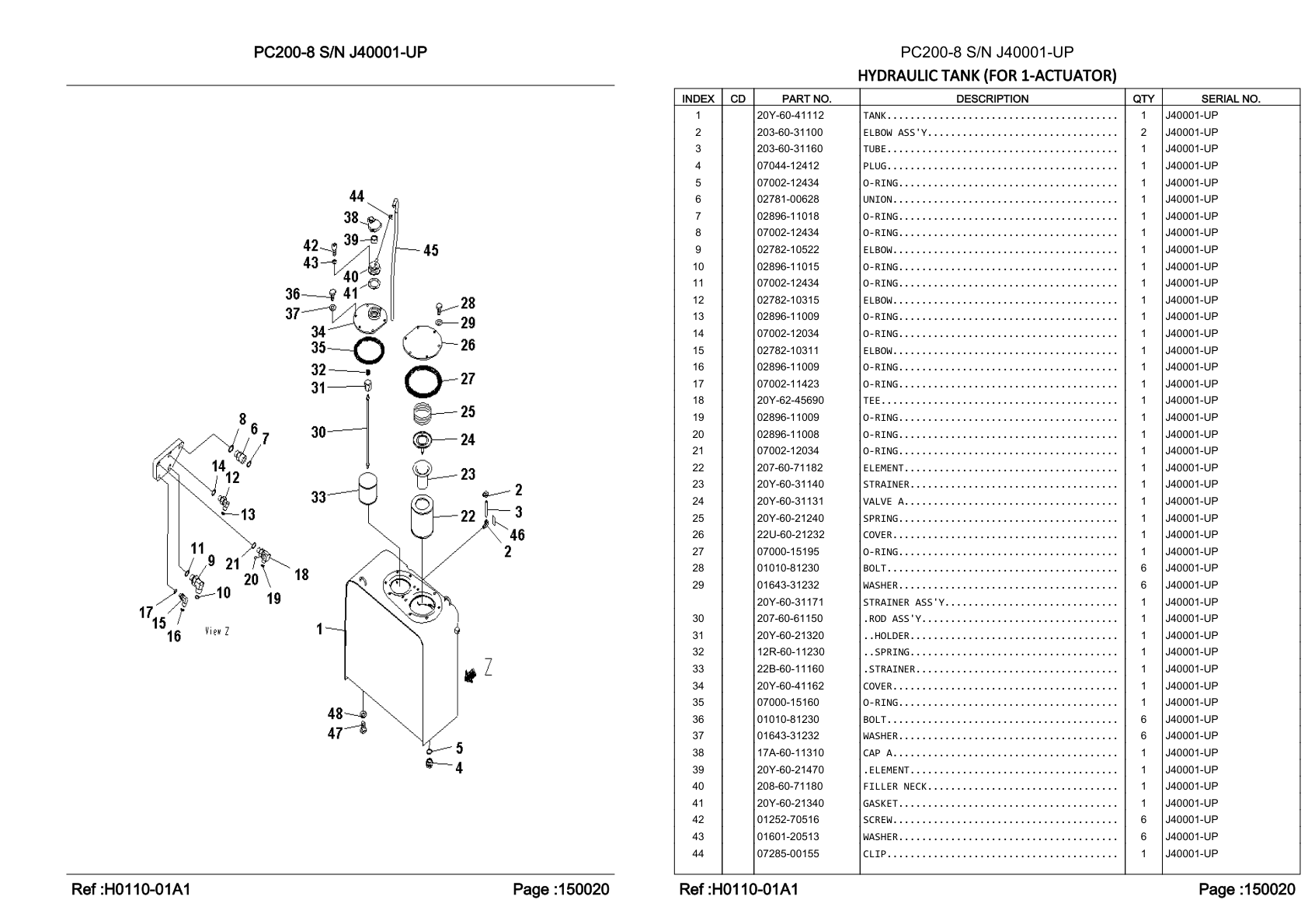OEM exploded diagram and parts table — O-ring