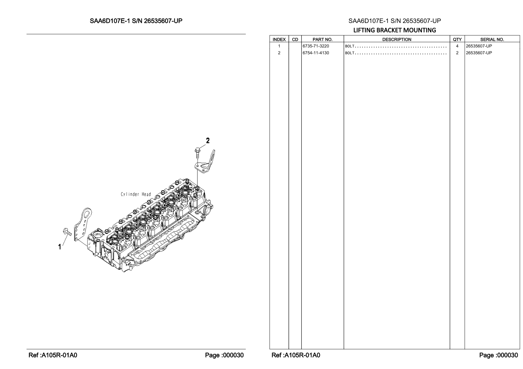 OEM exploded diagram and parts table — Bolt
