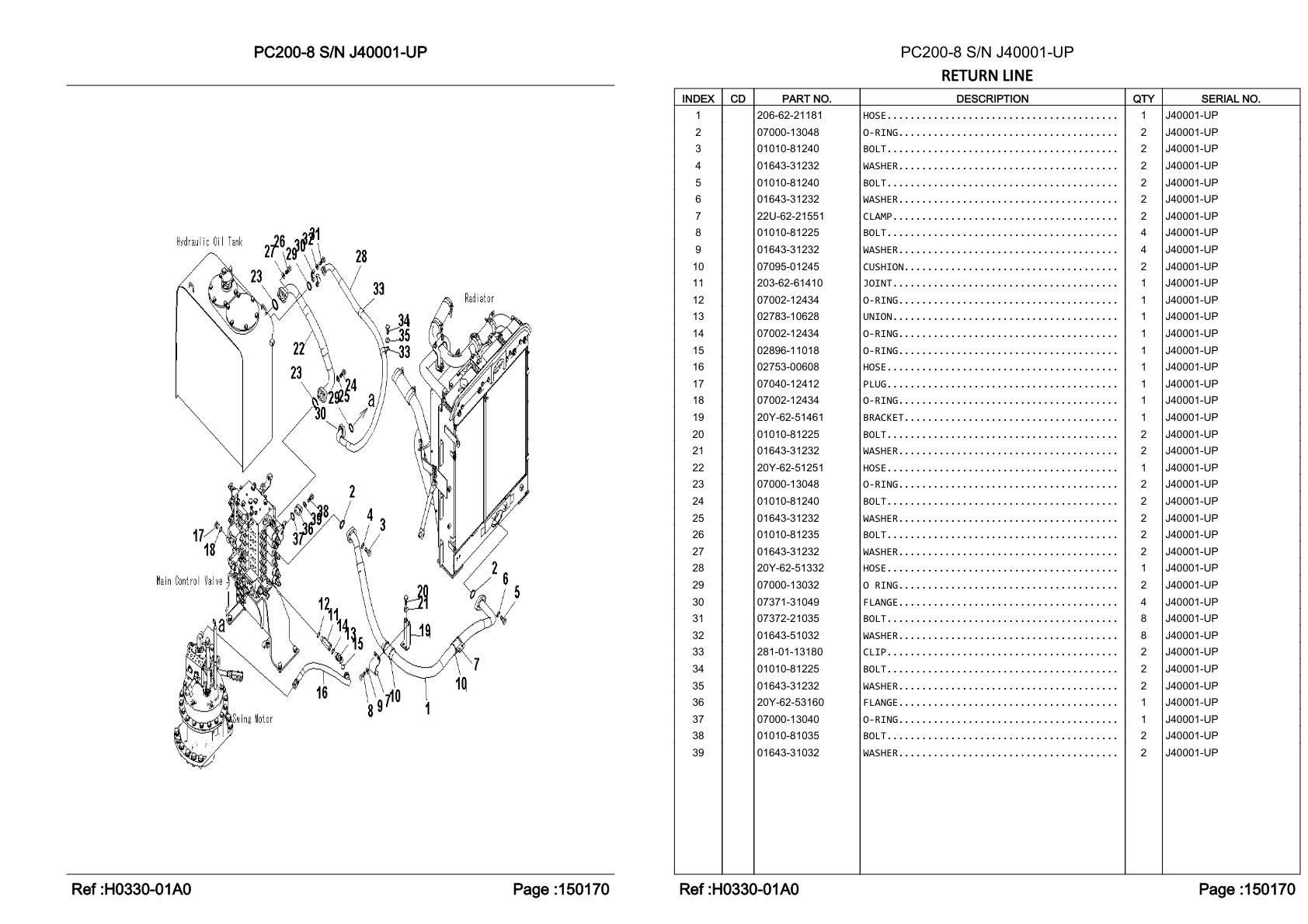OEM exploded diagram and parts table — Hose
