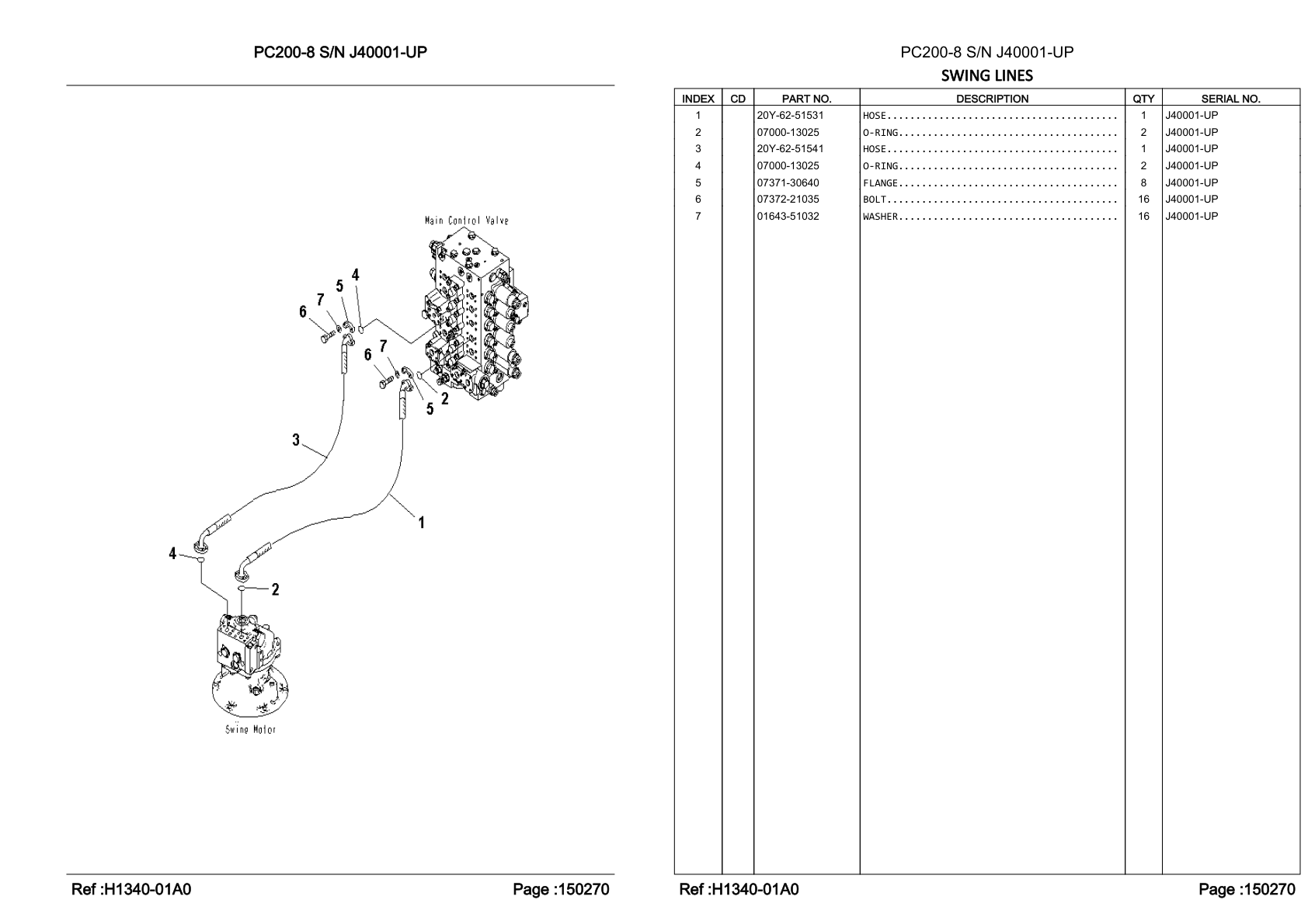 OEM exploded diagram and parts table — Hose