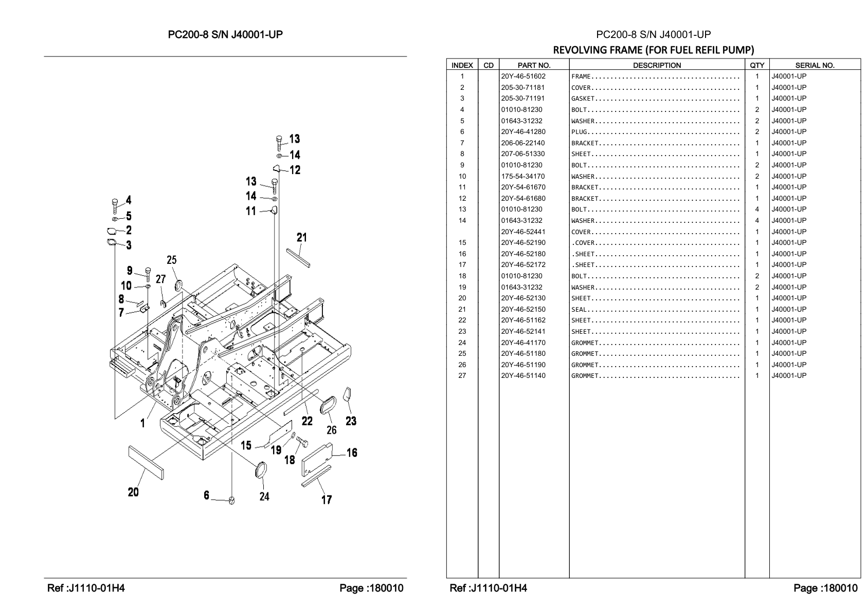 OEM exploded diagram and parts table — Cover