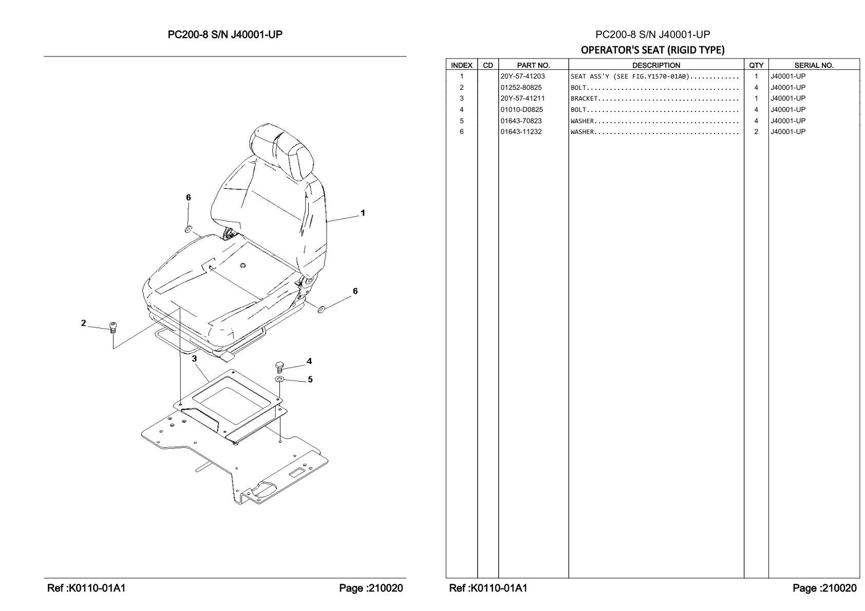 OEM exploded diagram and parts table — Bolt