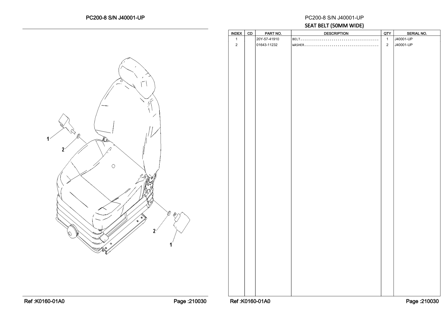 OEM exploded diagram and parts table — Belt