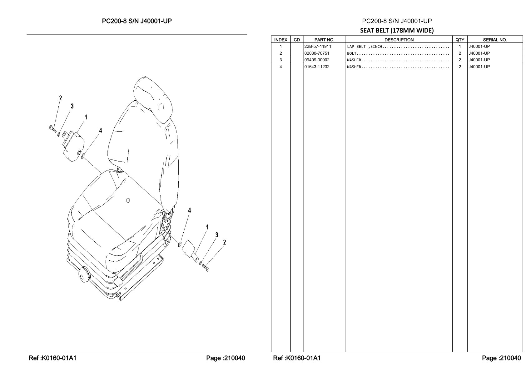 OEM exploded diagram and parts table — Washer