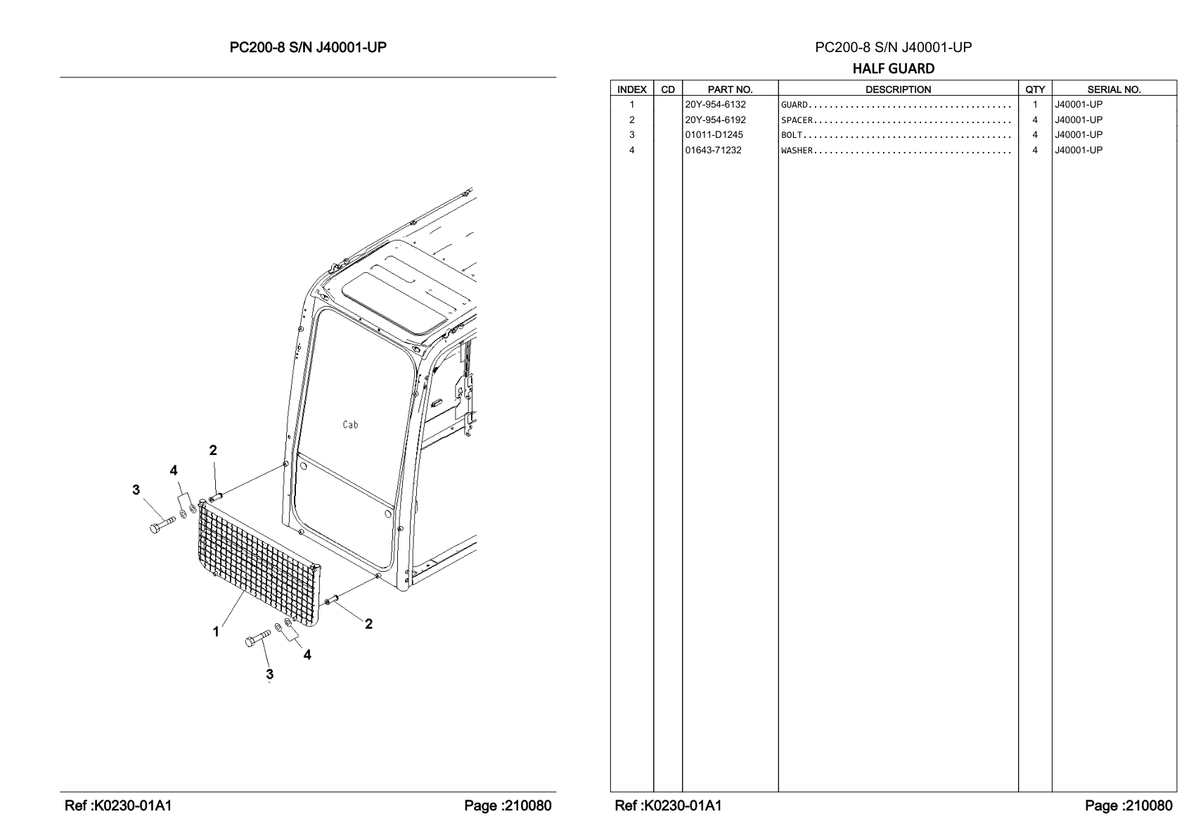 OEM exploded diagram and parts table — Spacer
