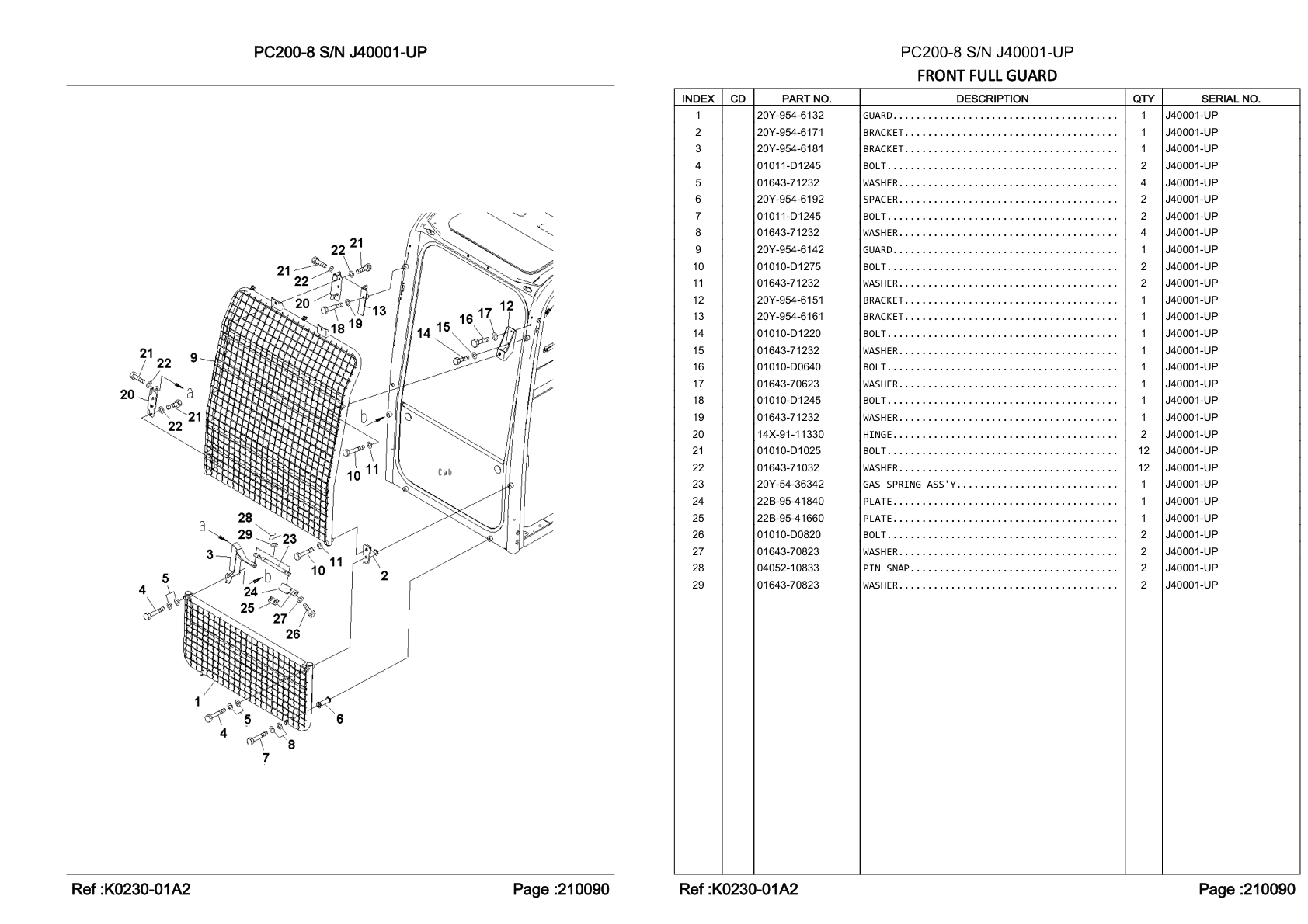 OEM exploded diagram and parts table — Gas Spring Assembly