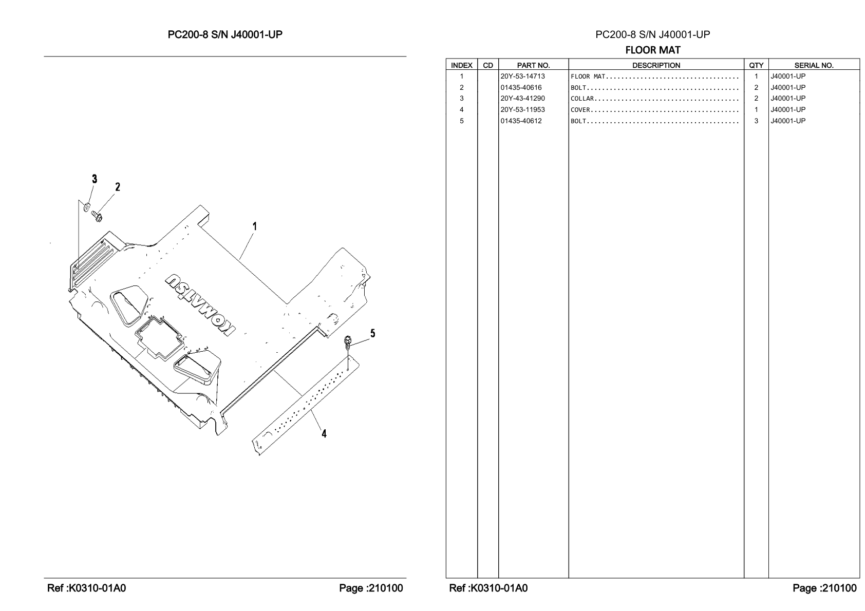 OEM exploded diagram and parts table — Bolt