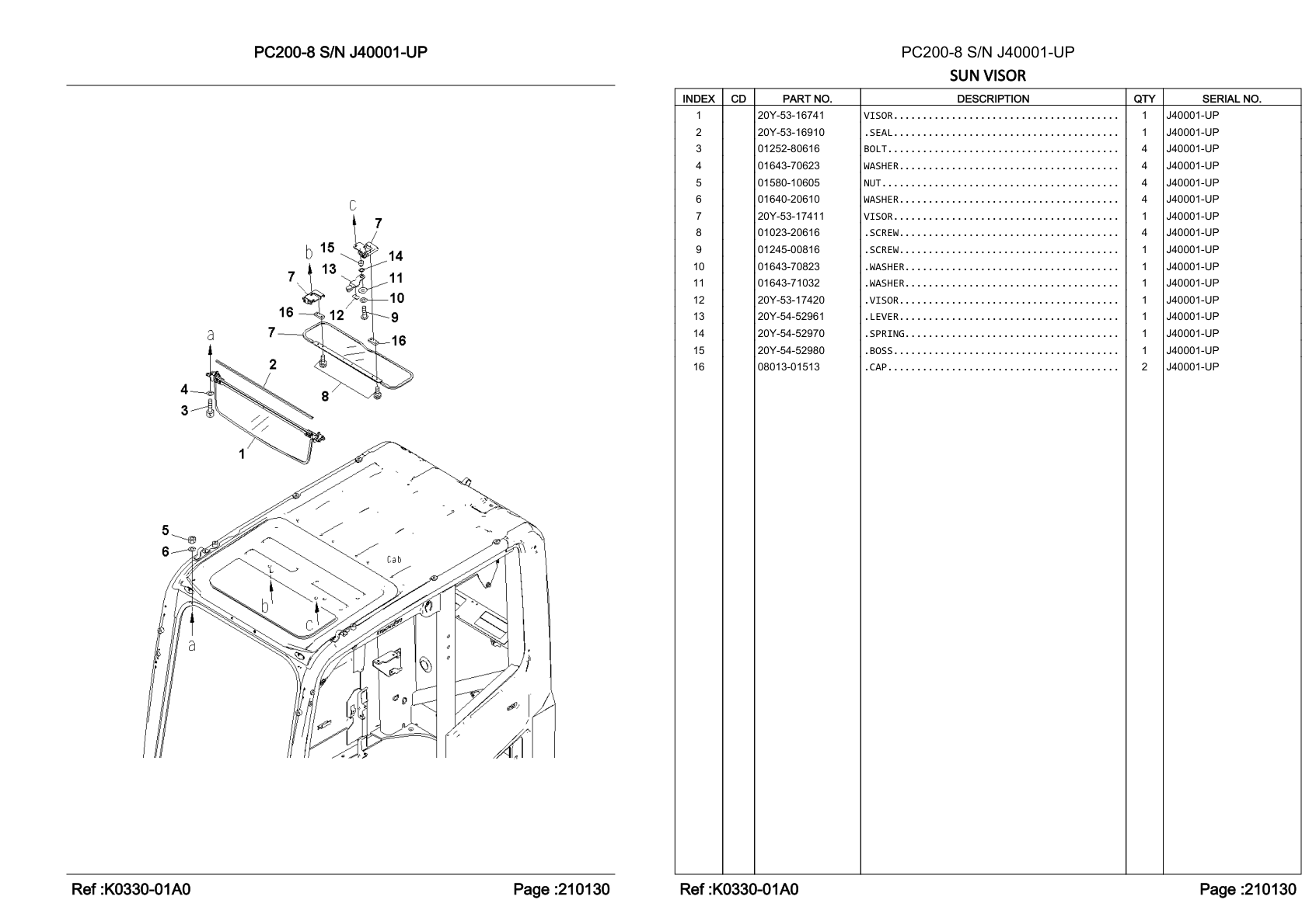 OEM exploded diagram and parts table — Bolt