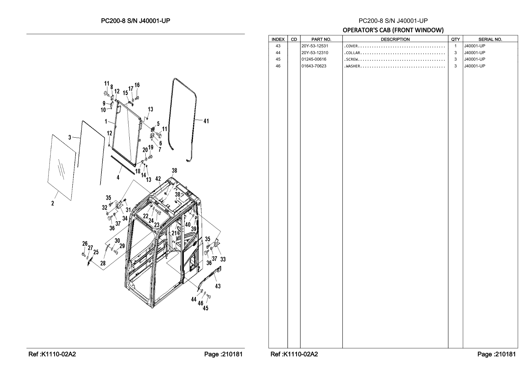 OEM exploded diagram and parts table — Collar