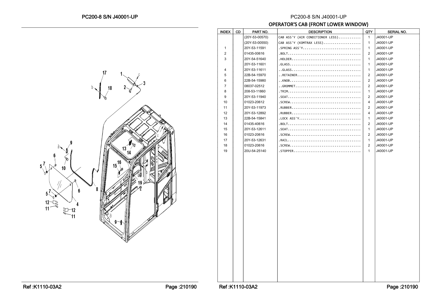 OEM exploded diagram and parts table — Bolt