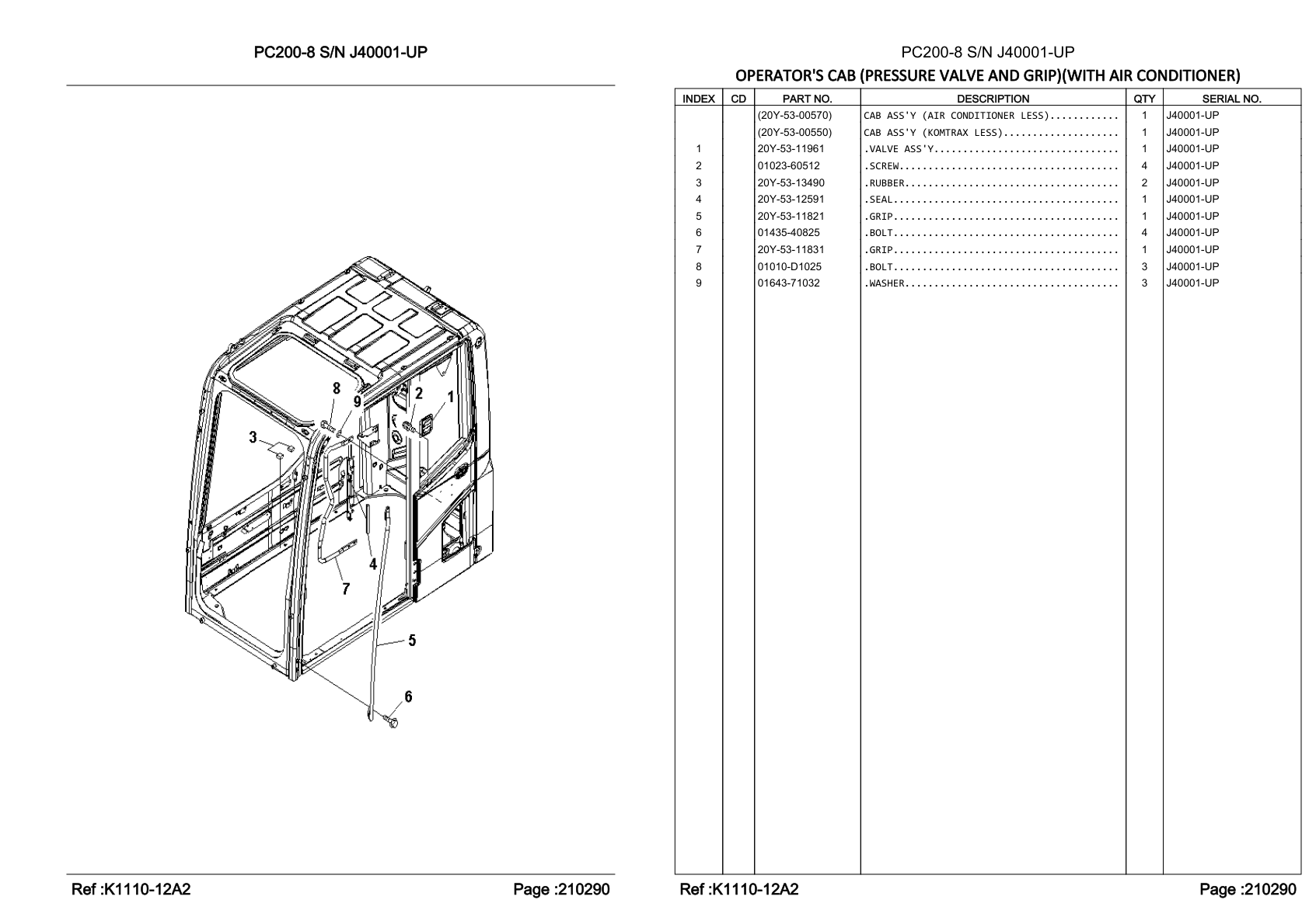 OEM exploded diagram and parts table — Grip