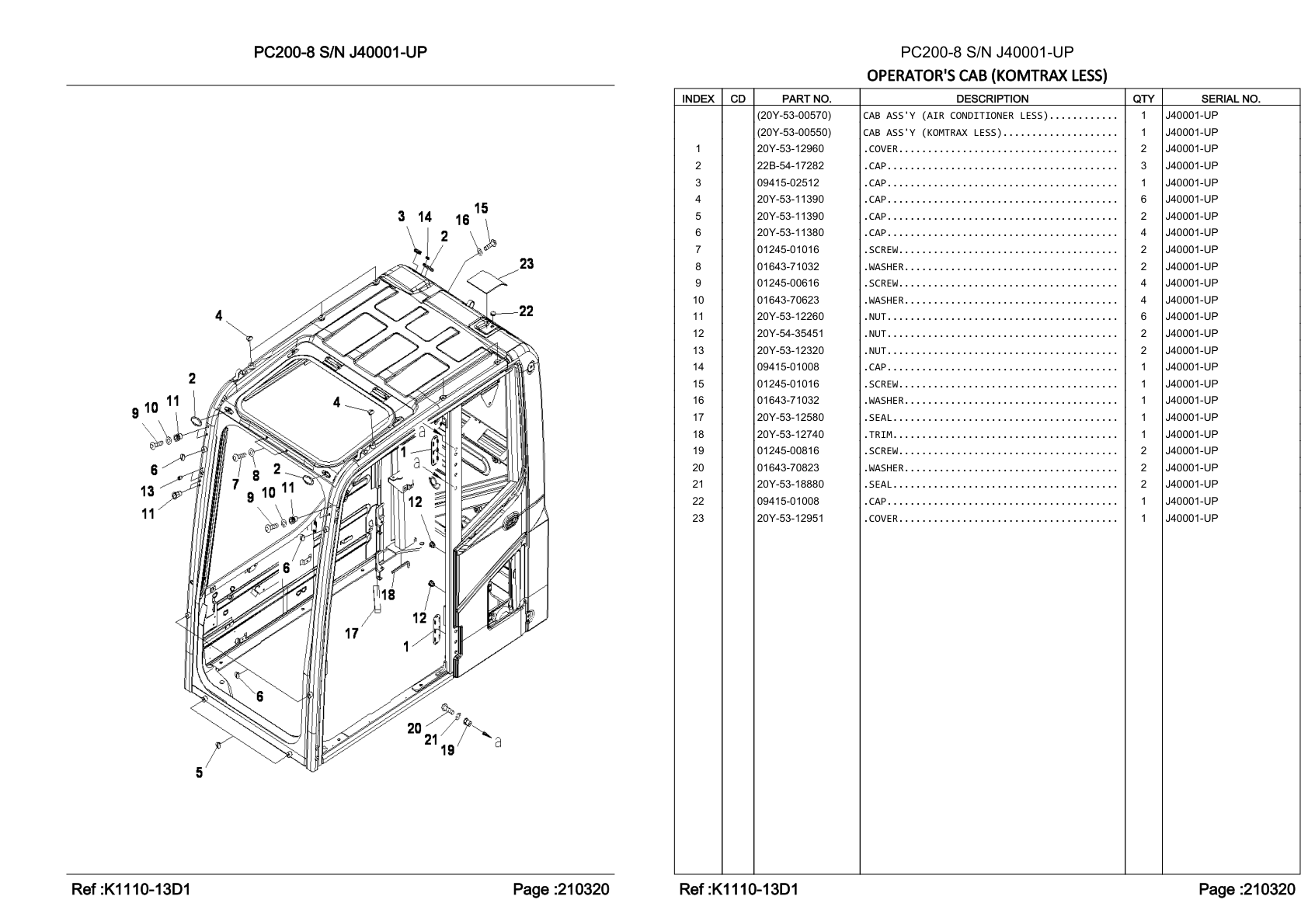 OEM exploded diagram and parts table — Cap