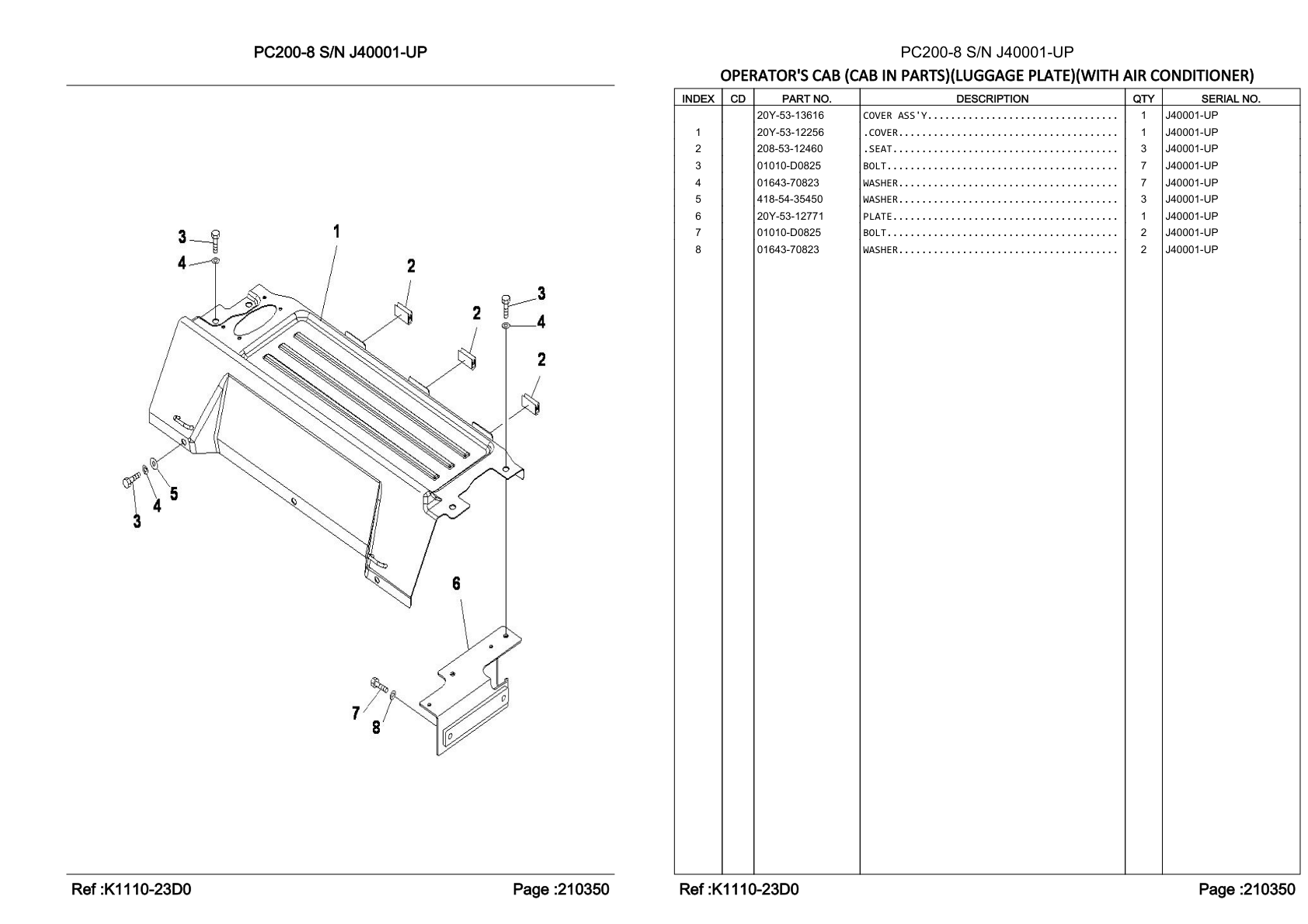OEM exploded diagram and parts table — Washer