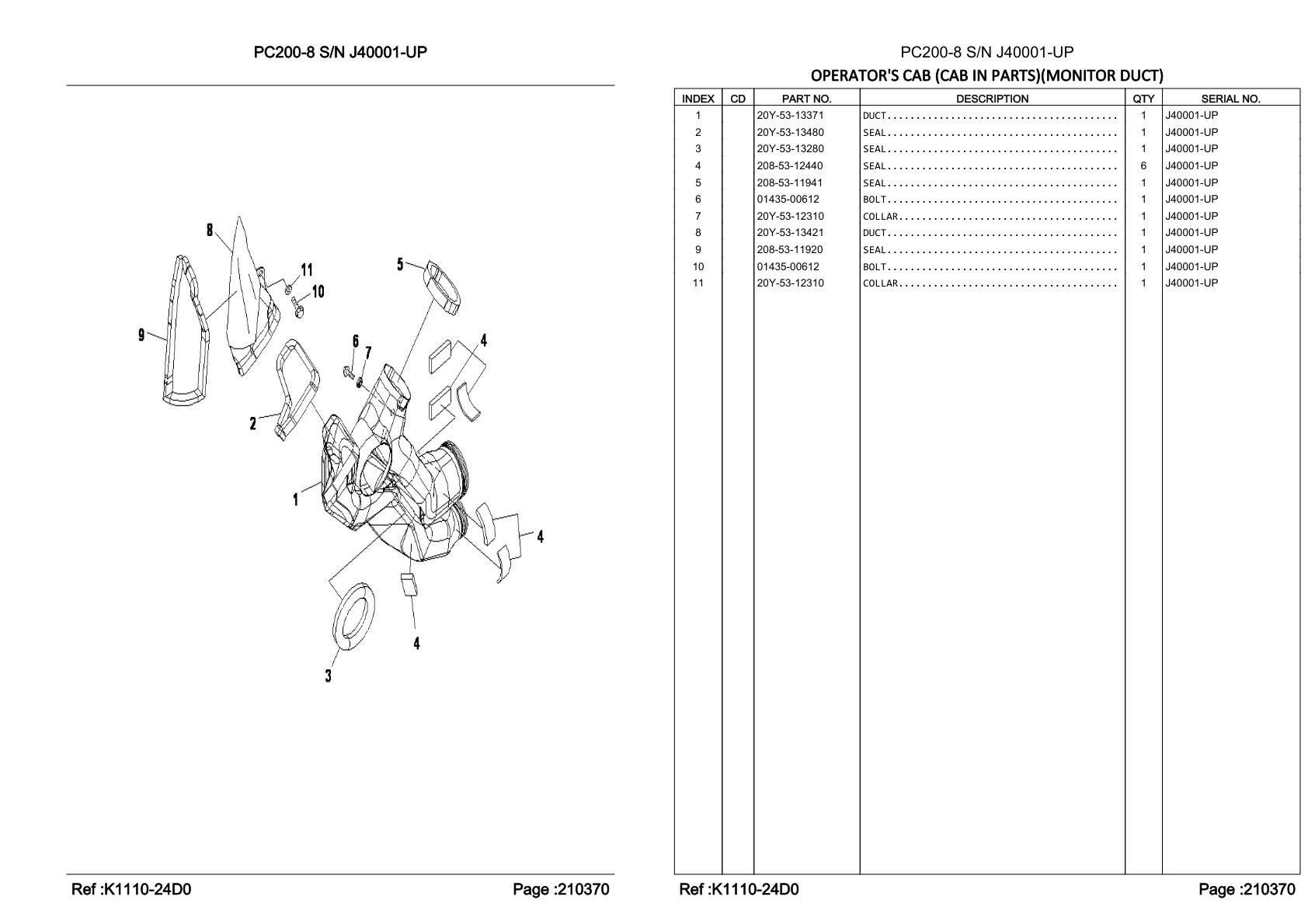OEM exploded diagram and parts table — Seal