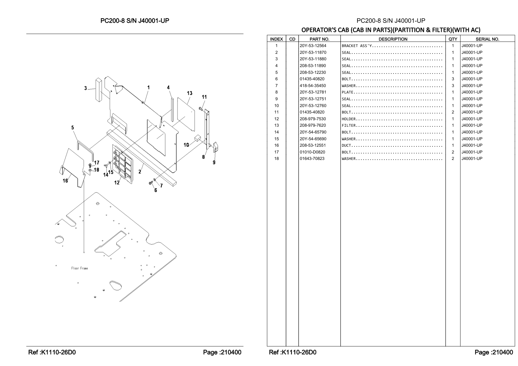 OEM exploded diagram and parts table — Seal