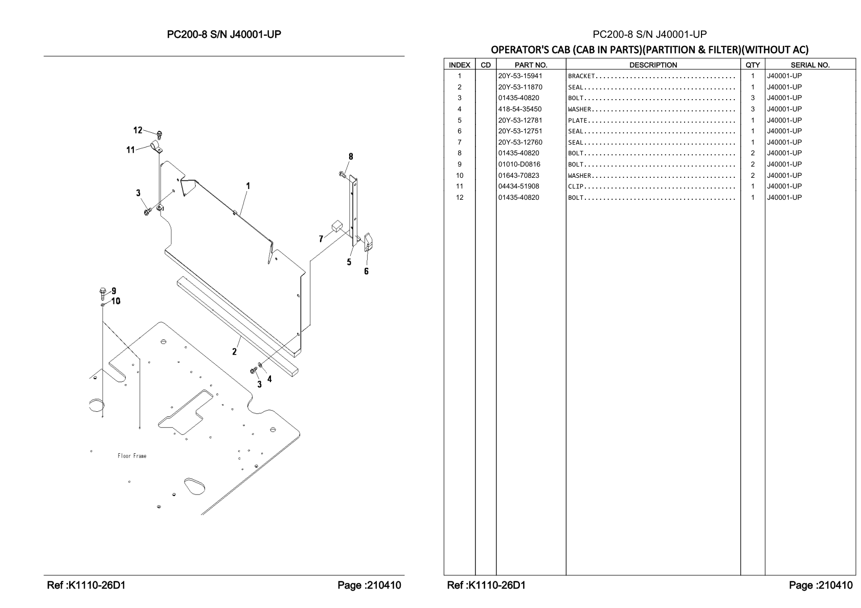 OEM exploded diagram and parts table — Bracket