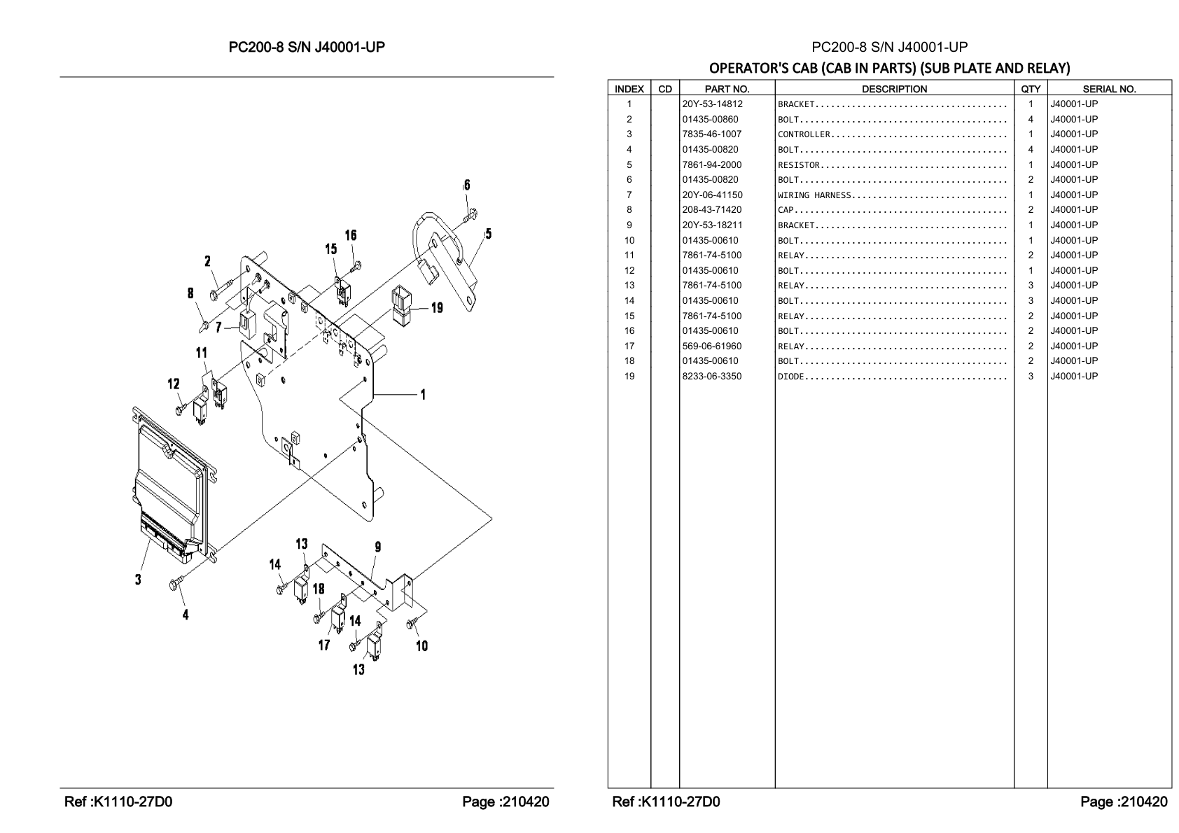 OEM exploded diagram and parts table — Bolt