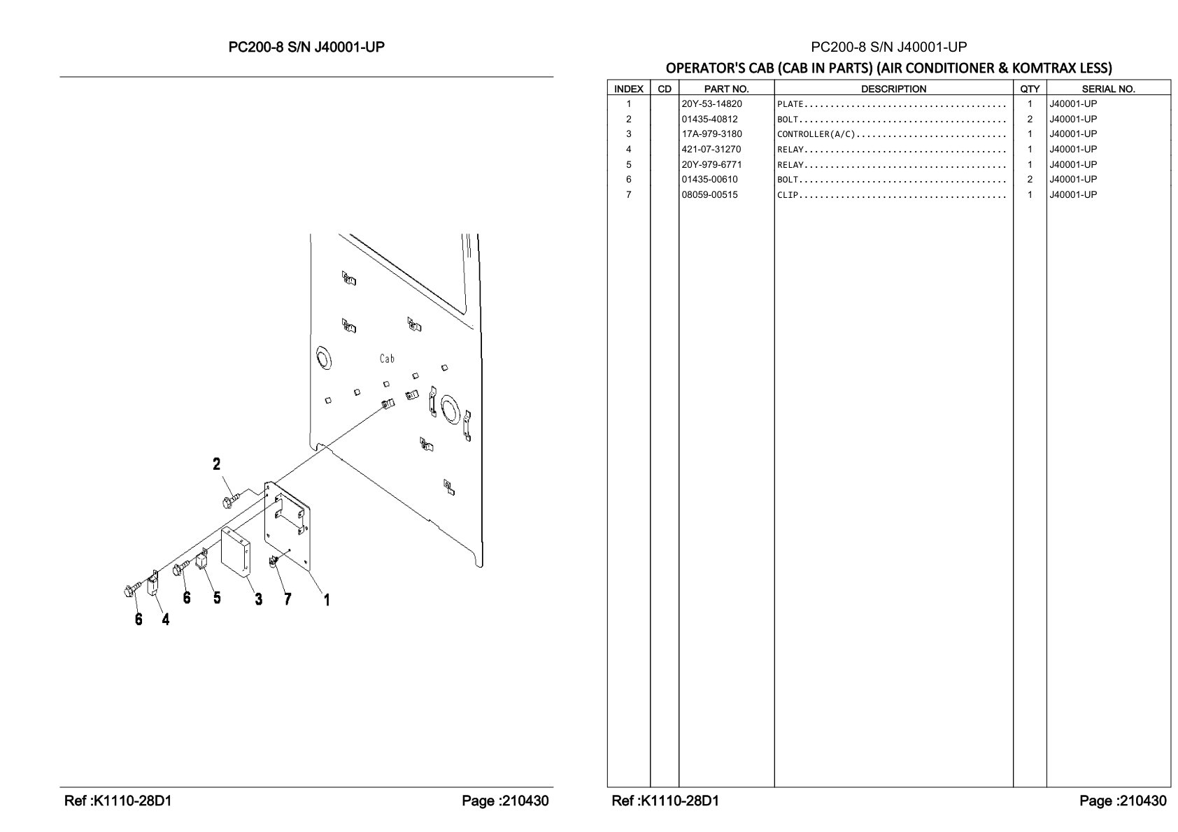 OEM exploded diagram and parts table — Clip
