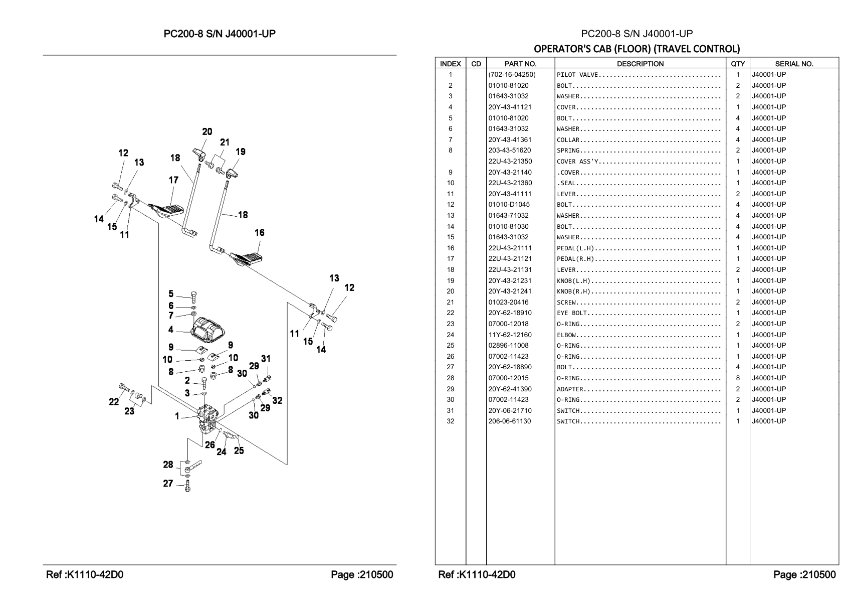 OEM exploded diagram and parts table — O-ring