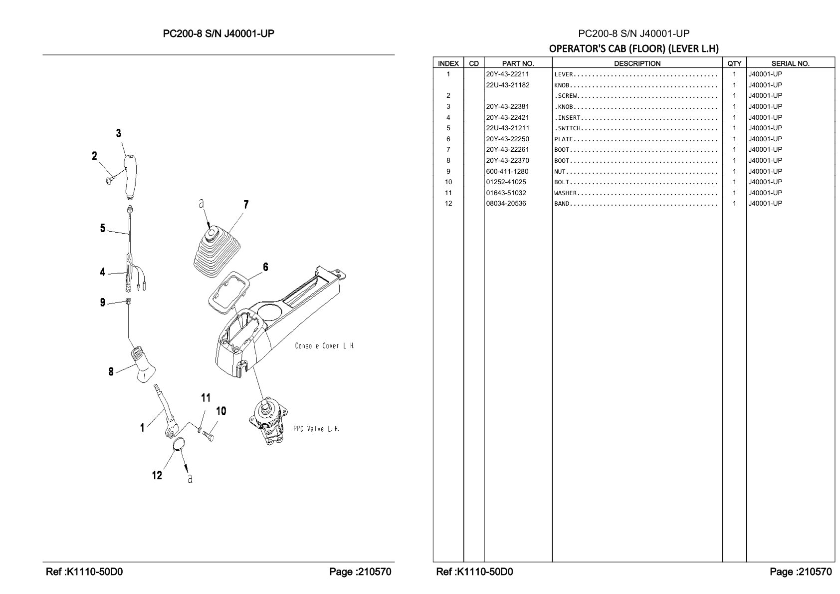 OEM exploded diagram and parts table — Bolt