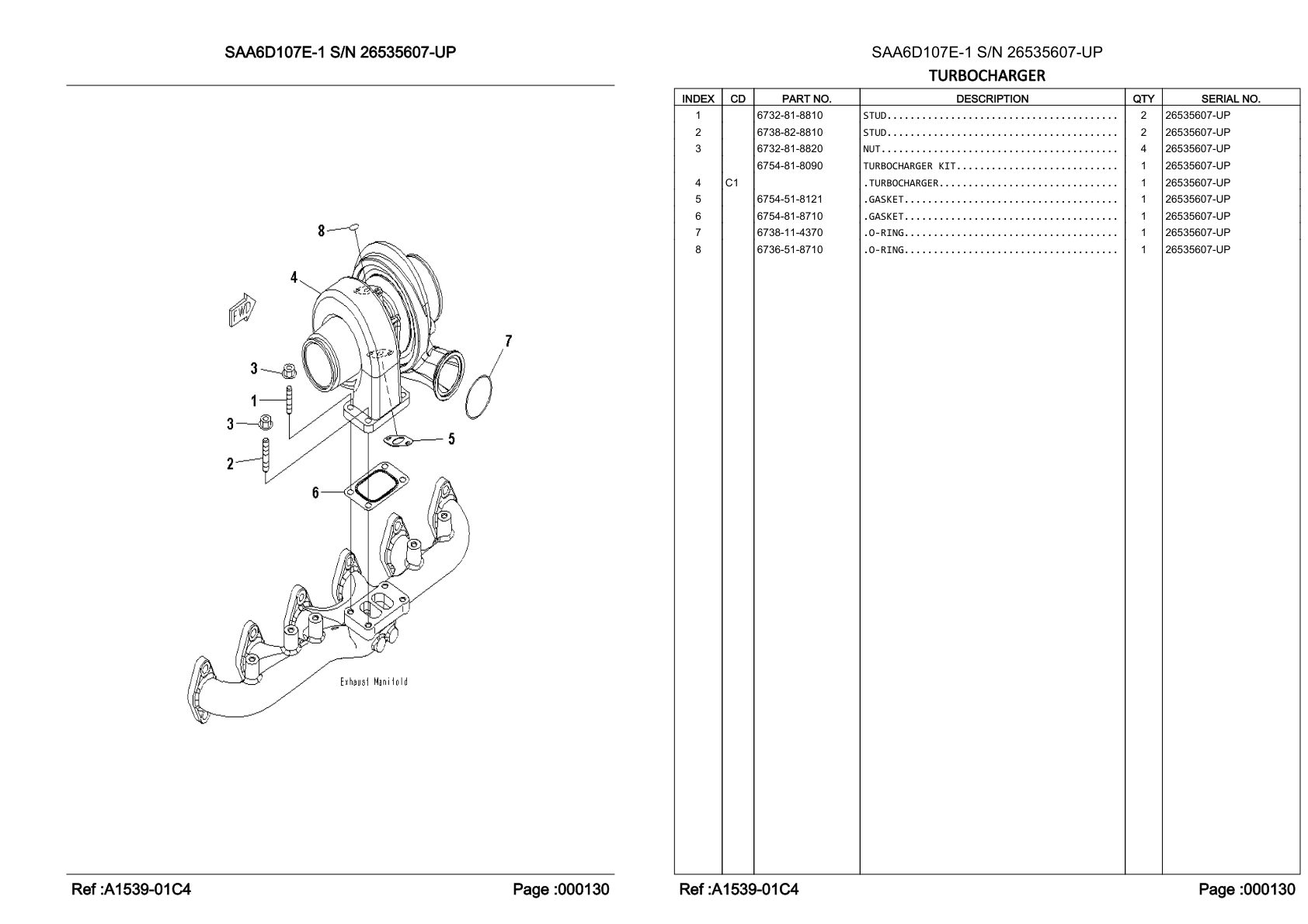 OEM exploded diagram and parts table — Turbocharger Kit